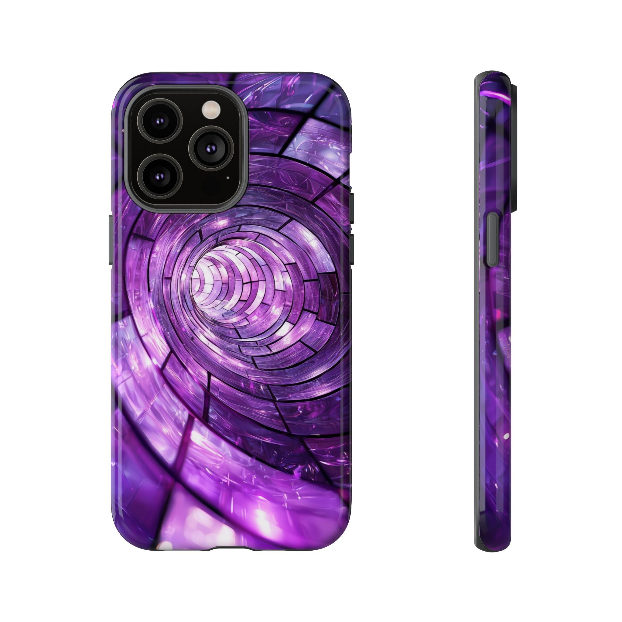 Purple Vortex Tough iPhone Case — Abstract Spiral Protective Cover