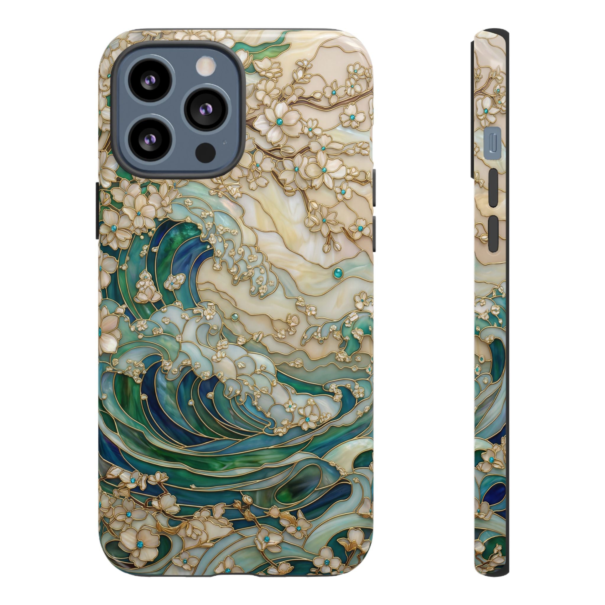Elegant Ocean Wave Floral Art iPhone Case