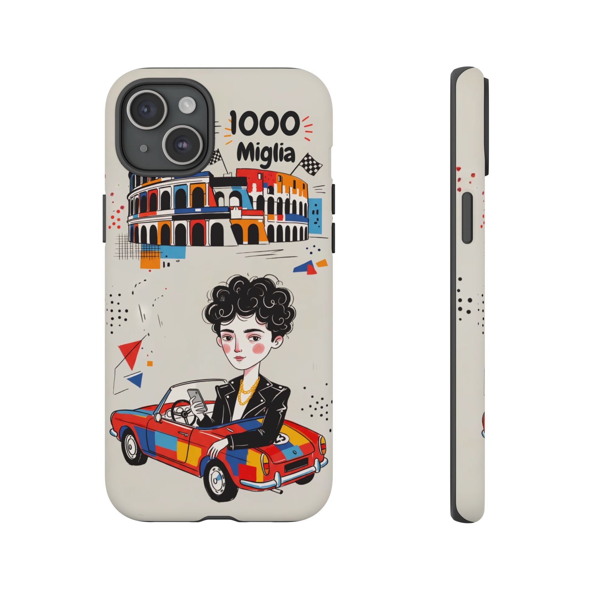 Retro Mille Miglia Car Illustration with Driver iPhone Case