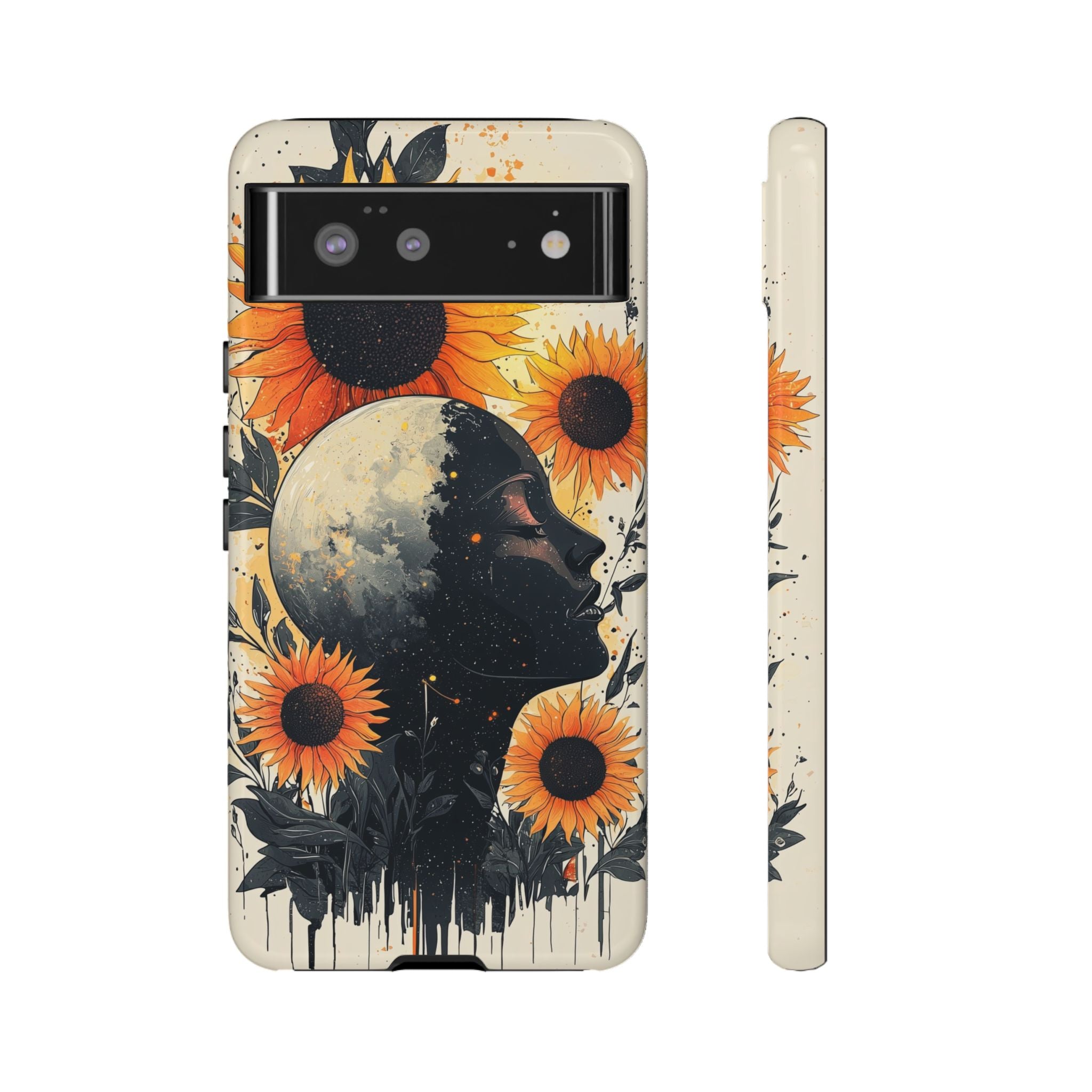 Sunflower Moon Art Google Pixel Case | Floral Celestial
