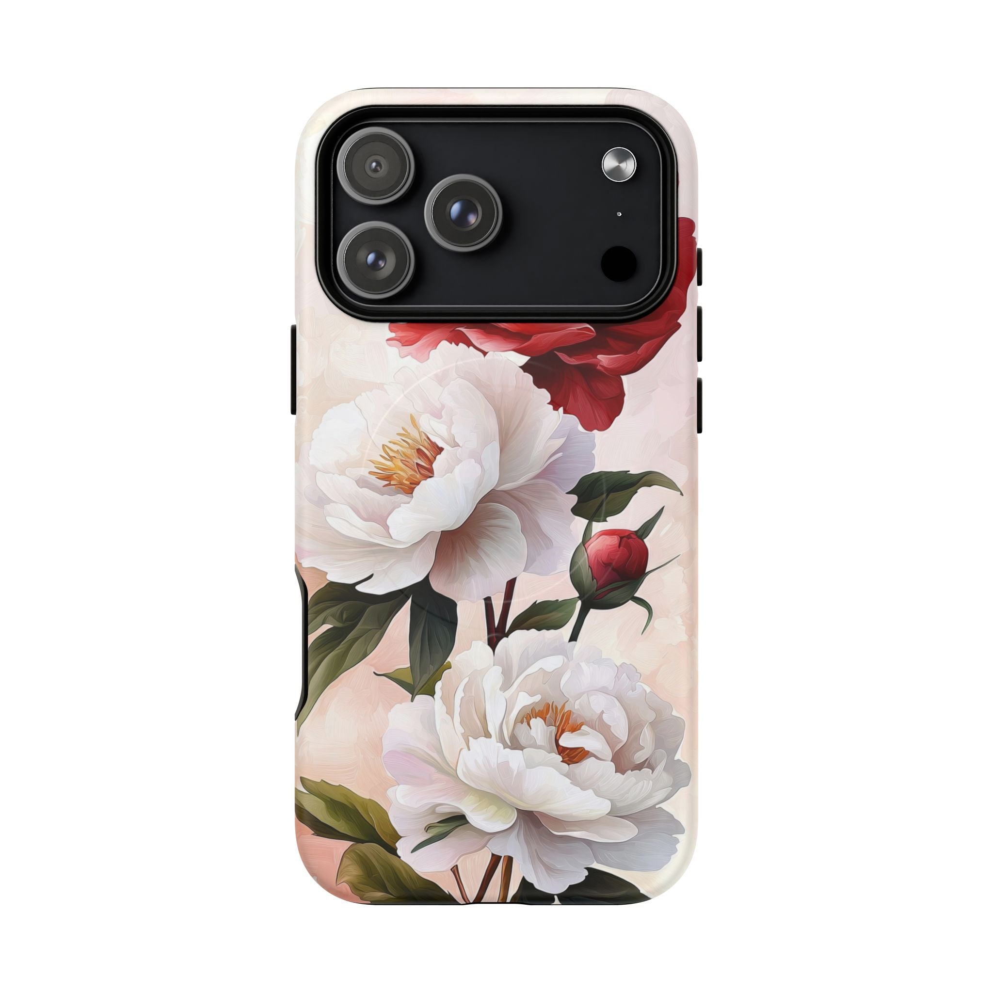 Custodia MagSafe per iPhone resistente con motivo floreale Peony | Design vintage con rose