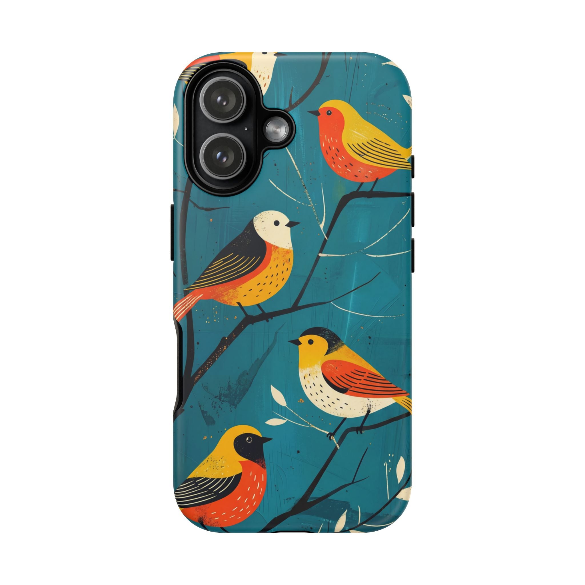 Bird Pattern Tough iPhone Case | Colourful Songbirds on Teal Background