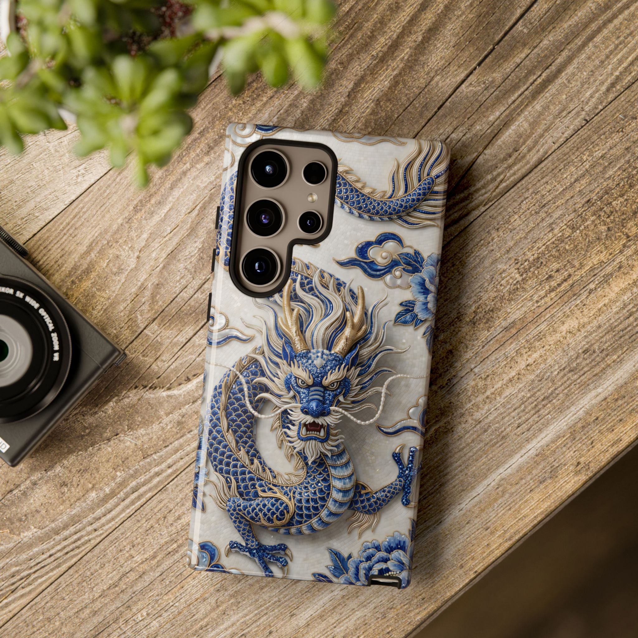Asian Zodiac Dragon Samsung Galaxy Phone Case | Blue & White Porcelain Luxury Protective Case | Year of the Dragon Gift
