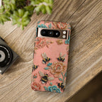 Custodia per telefono Google Pixel "Floral Bee Tough" | Cover protettiva vintage rosa floreale