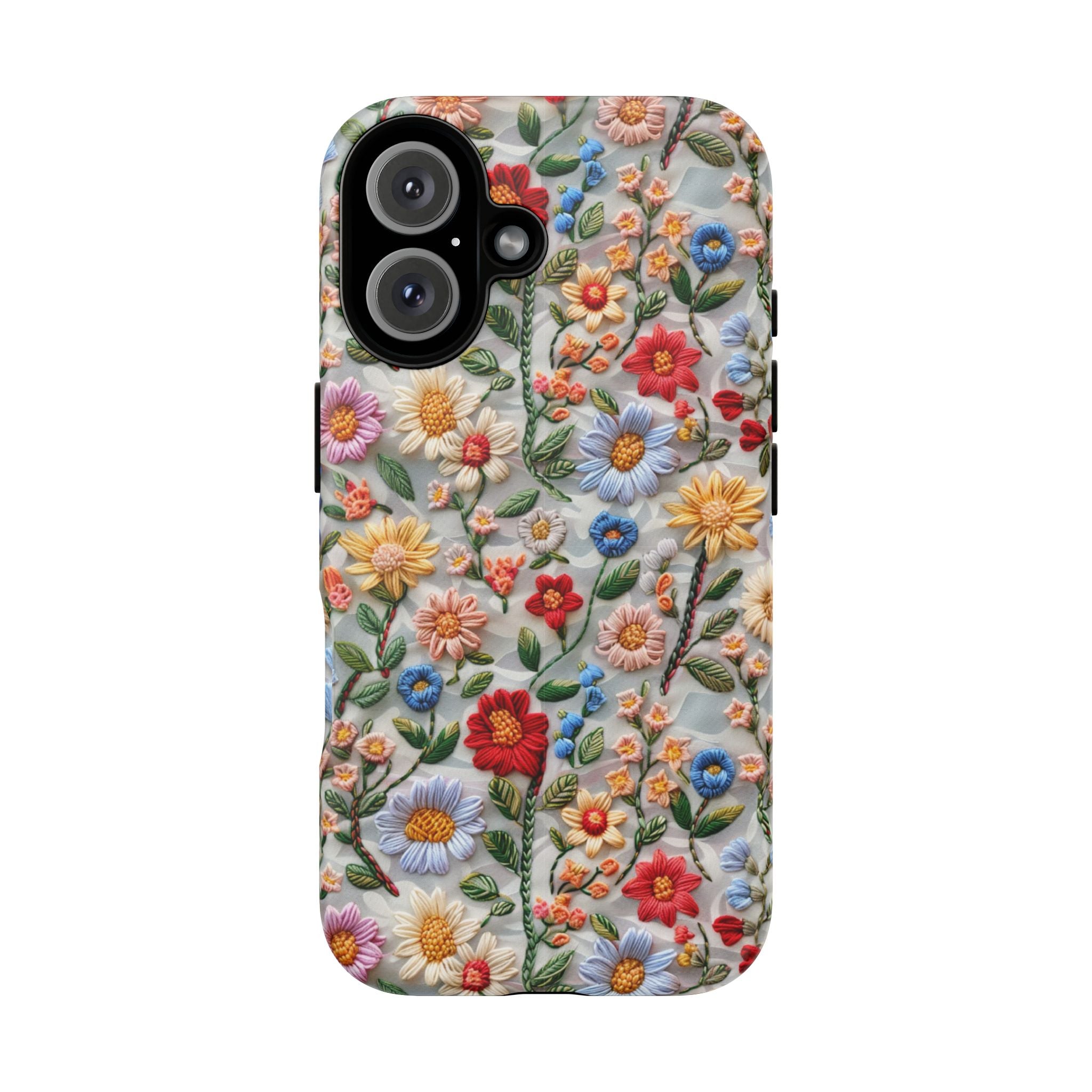 Floral Embroidered Pattern Tough iPhone Case — Colourful Daisy & Wildflower Design