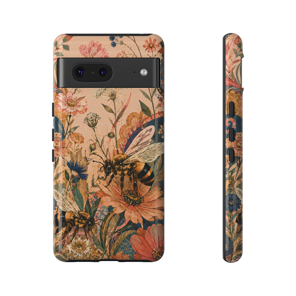 Honeybee Tough Google Pixel Phone Case | Vintage Botanical Flower Cover