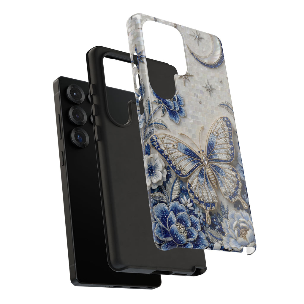 Blue Moon Butterfly Samsung Galaxy Phone Case | Floral Protective Tough Case