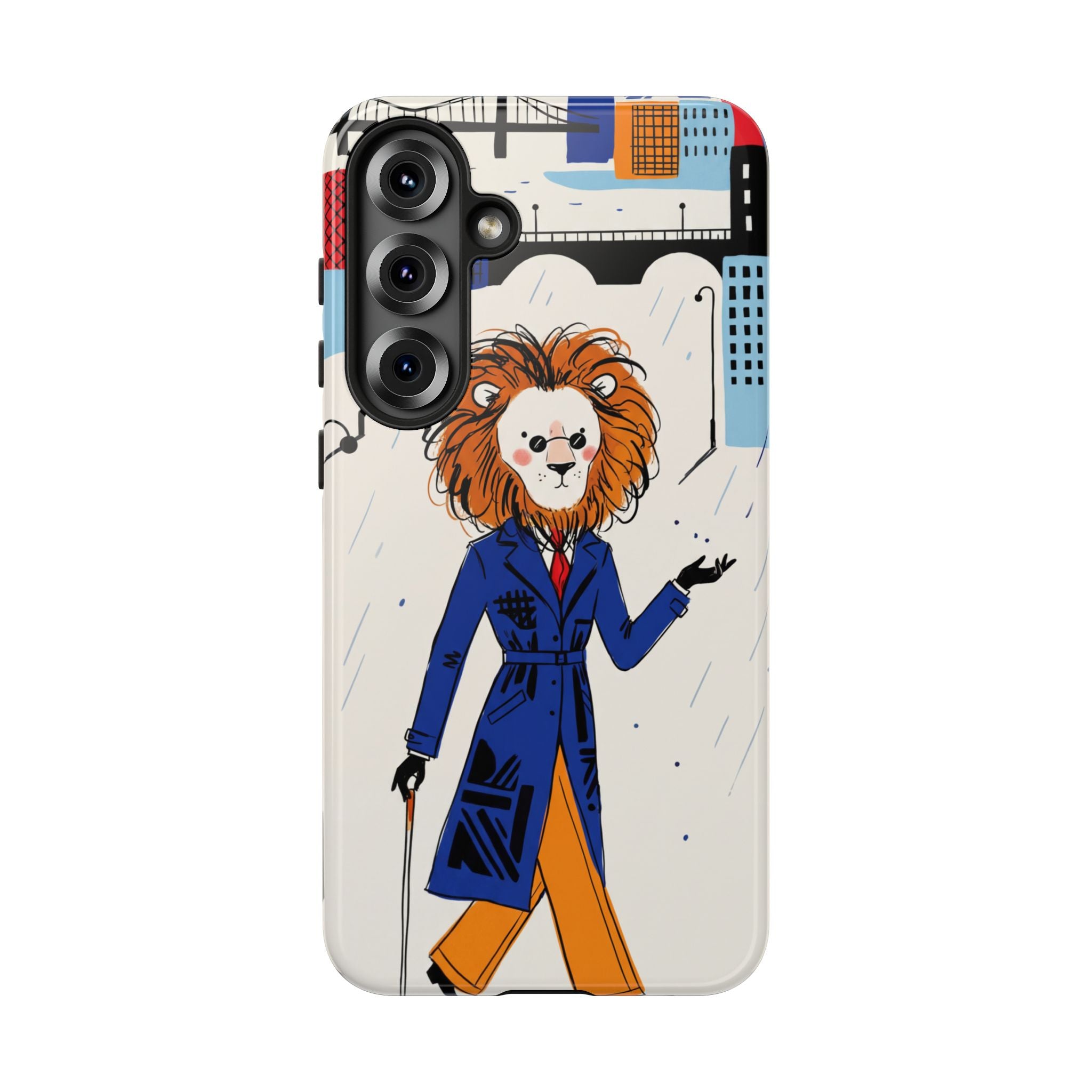 Lion Gentleman Samsung Galaxy Phone Case | Dapper Lion in City Rain