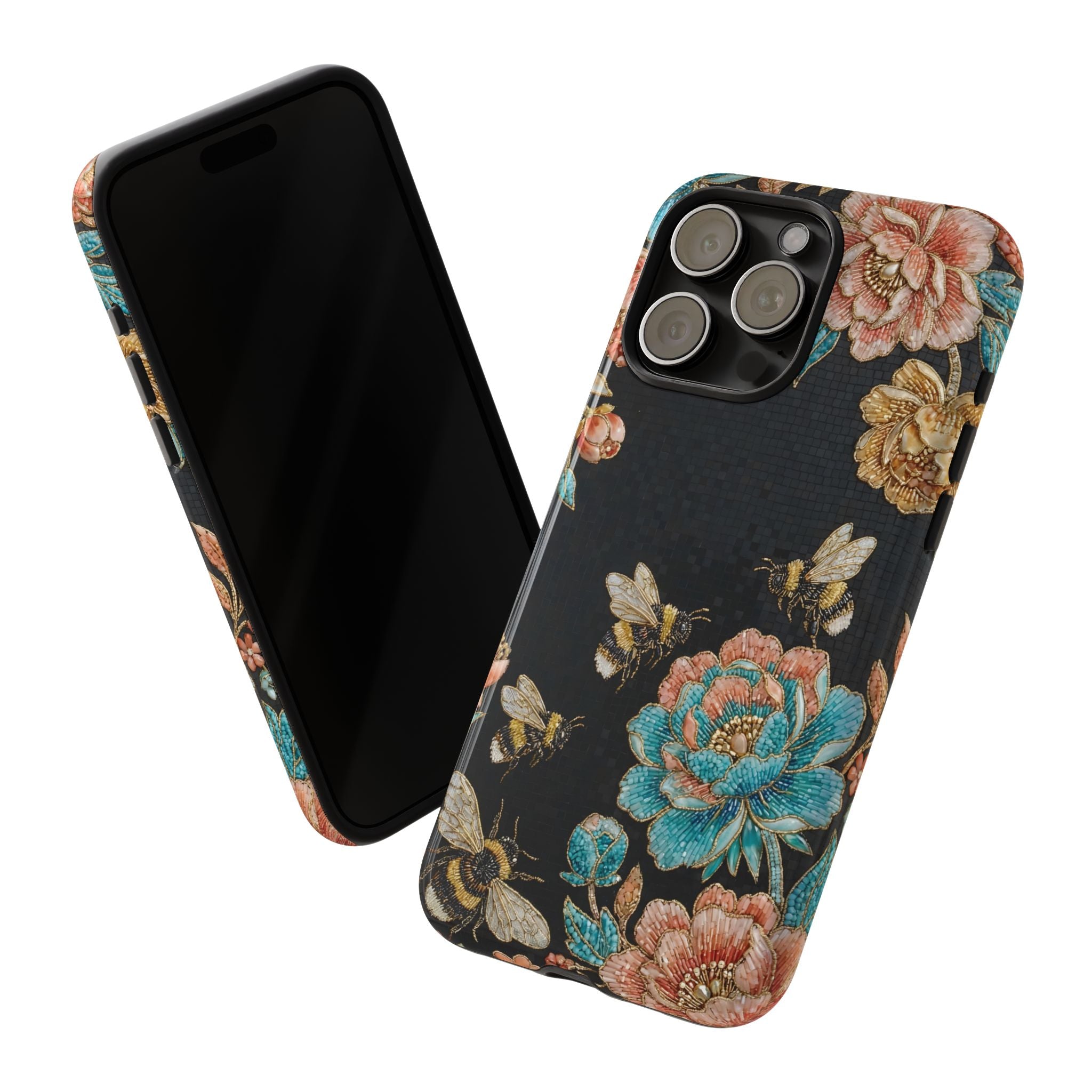 Floral Bees Tough iPhone Case | Vintage Rose & Bumblebee Protective Cover