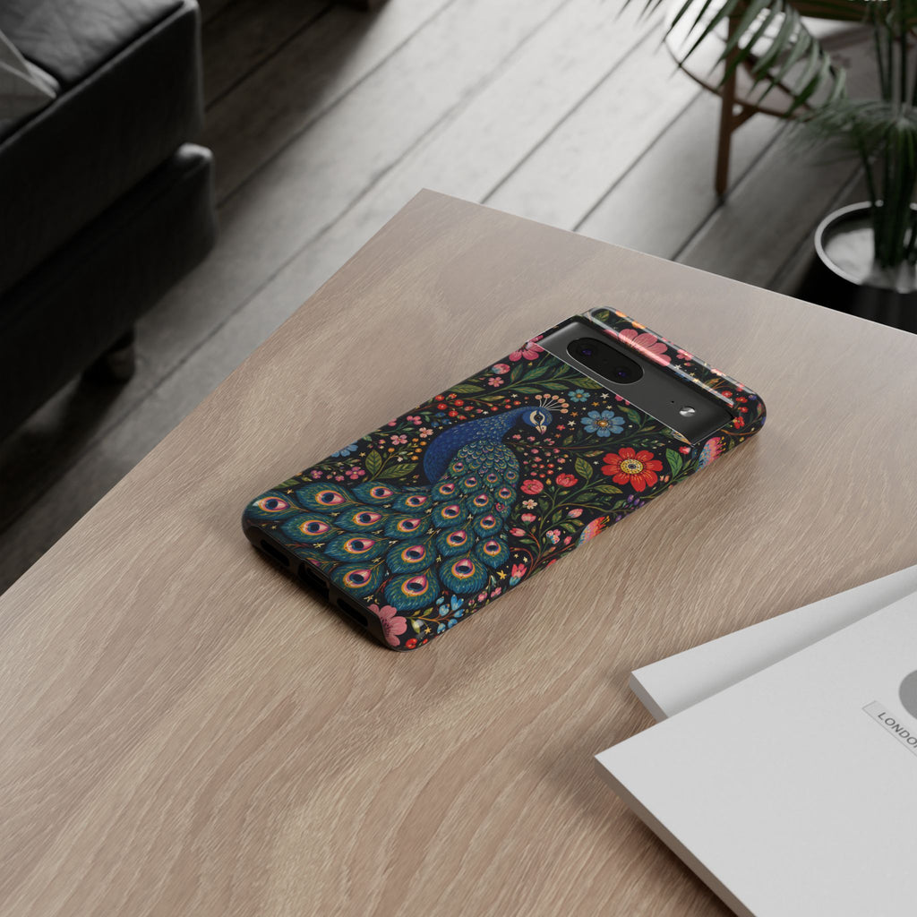 Peacock Floral Tough Google Pixel Phone Case | Protective Phone Case with Colorful Garden Design