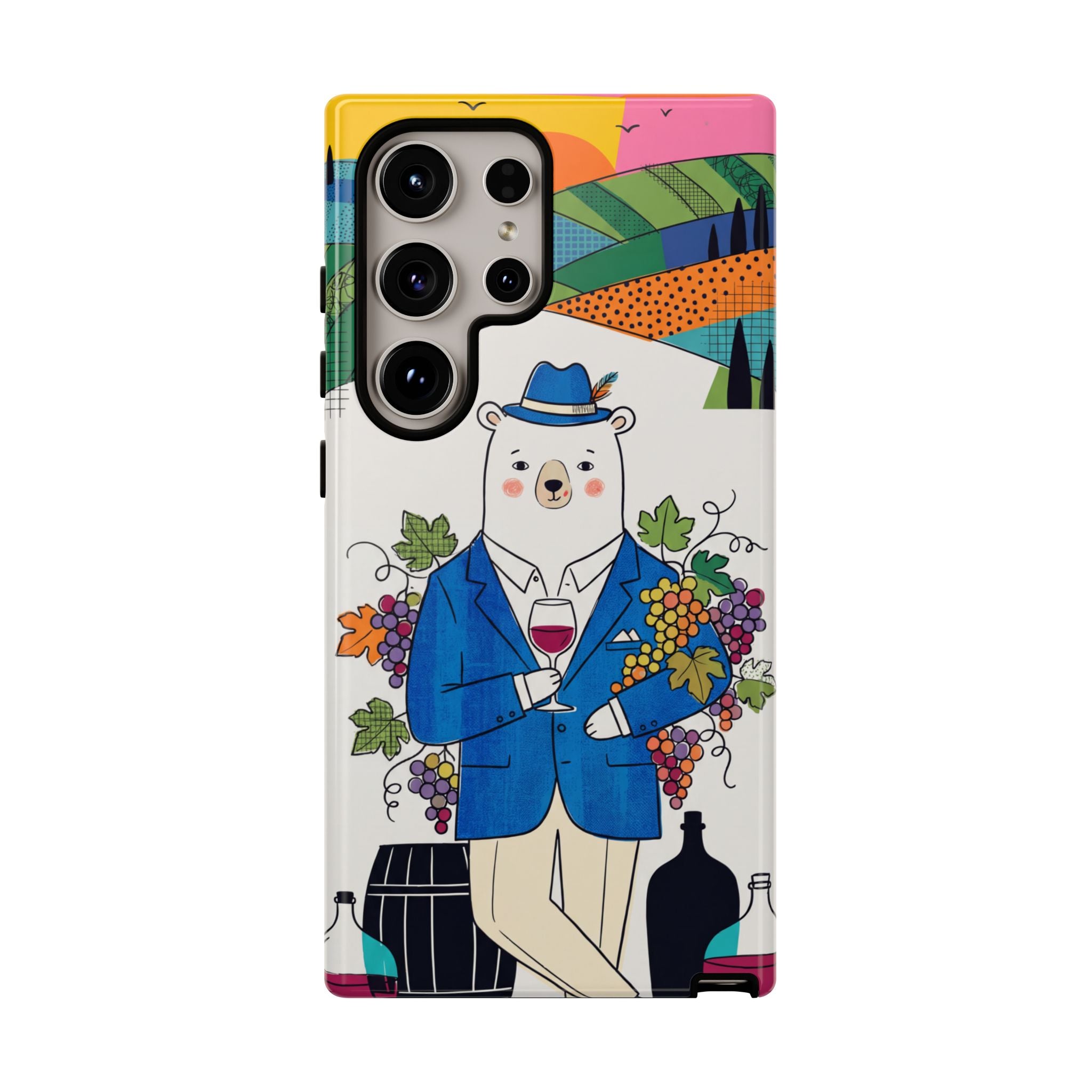 Dapper Polar Bear Wine Lover Illustrated Protective Samsung Galaxy Phone Case