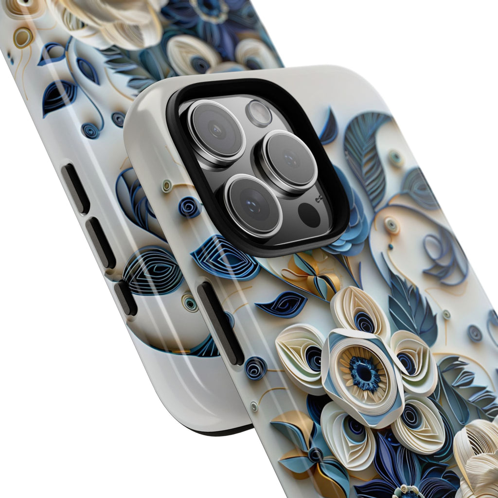 Floral Quilled Art iPhone Case — Blue & Cream Decorative Protection