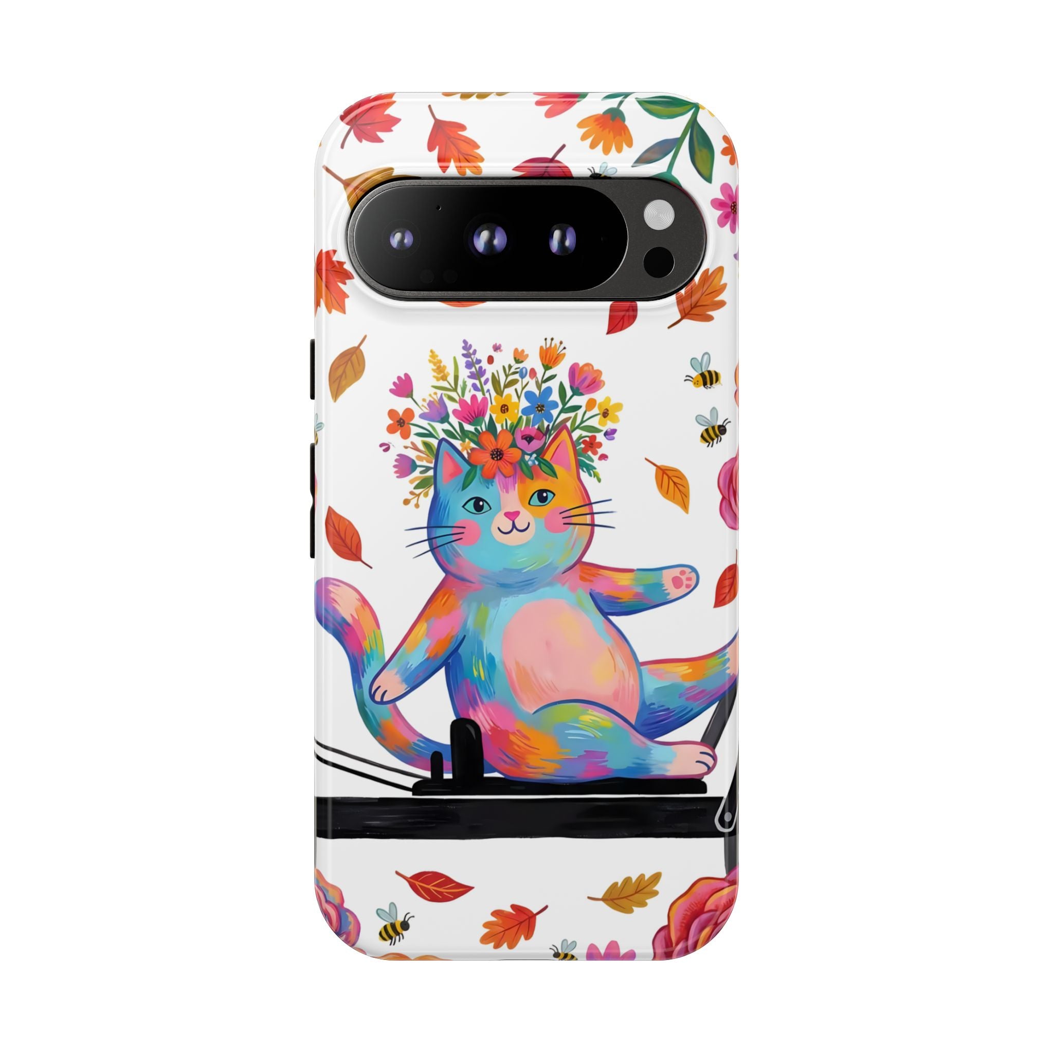 Colorful Floral Cat on Pilates Reformer Protective Google Pixel Phone Case