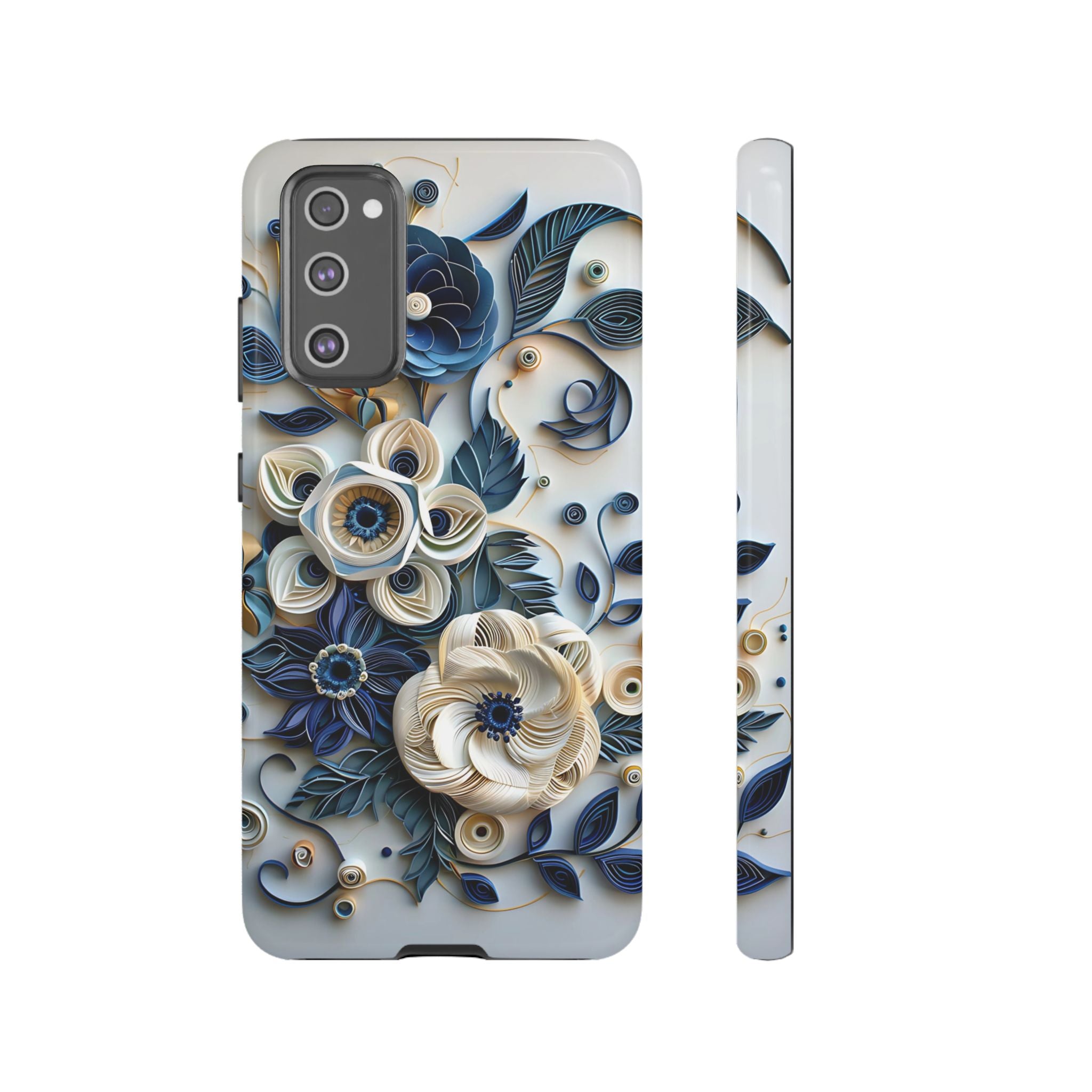 Floral Quilled Art Samsung Galaxy Case — Blue & Cream Decorative Protection