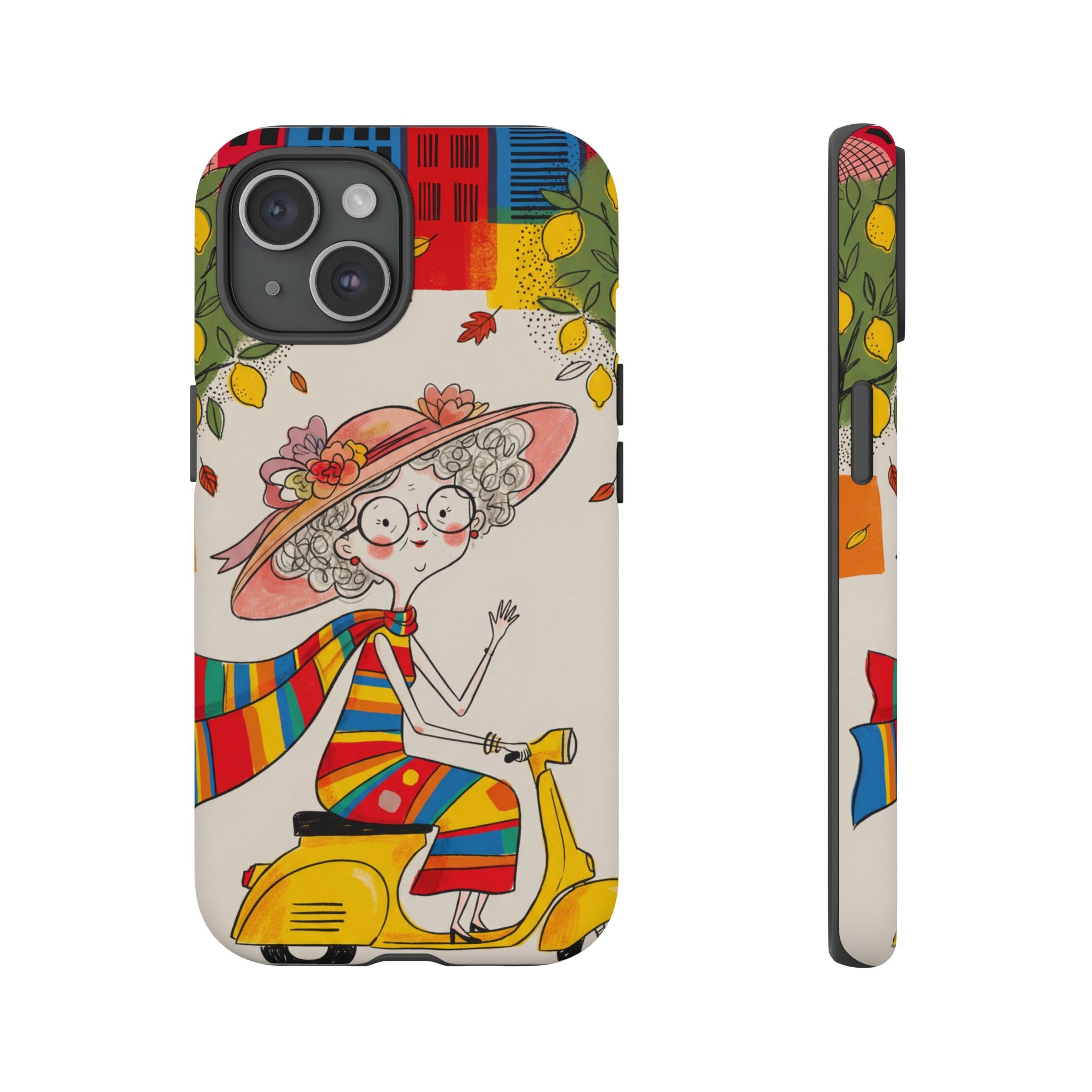 Vintage Scooter Granny iPhone Case | Colourful Retro Elderly Lady Design