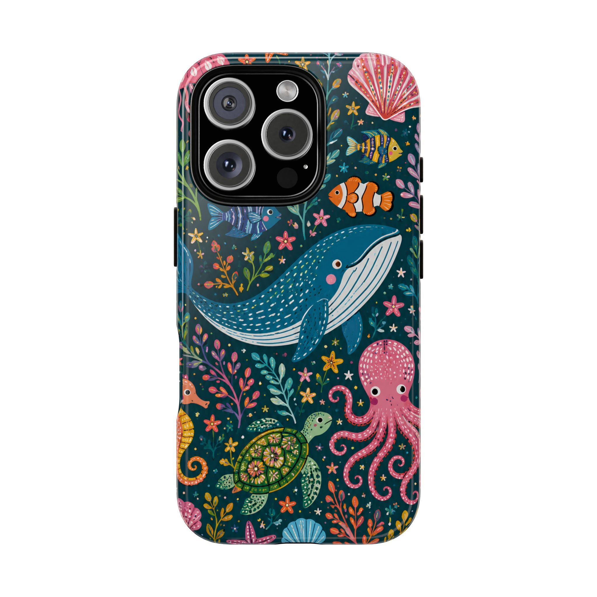 Ocean Creatures Tough iPhone Case | Whale, Octopus & Turtle Underwater Pattern