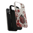 Cover MagSafe per iPhone con Fiori e Coccinella | Custodia Protettiva Rigida Vintage con Maggiolino Rosso