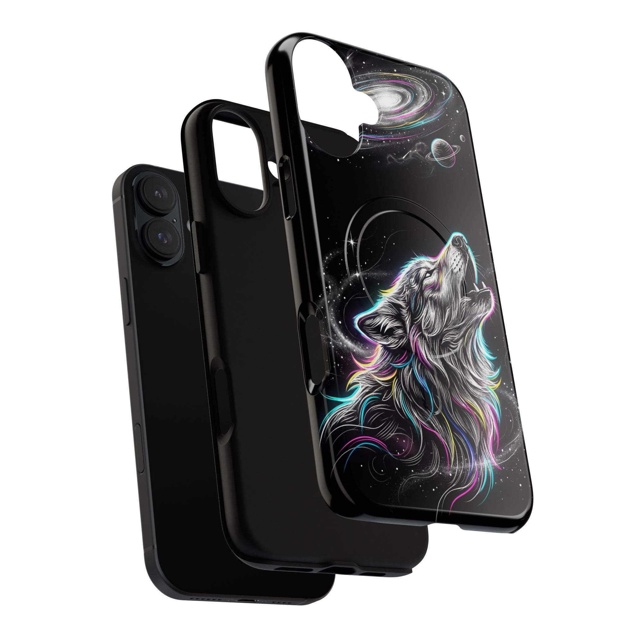 Wolf Galaxy Tough MagSafe iPhone Case | Colorful Howling Wolf Space Design