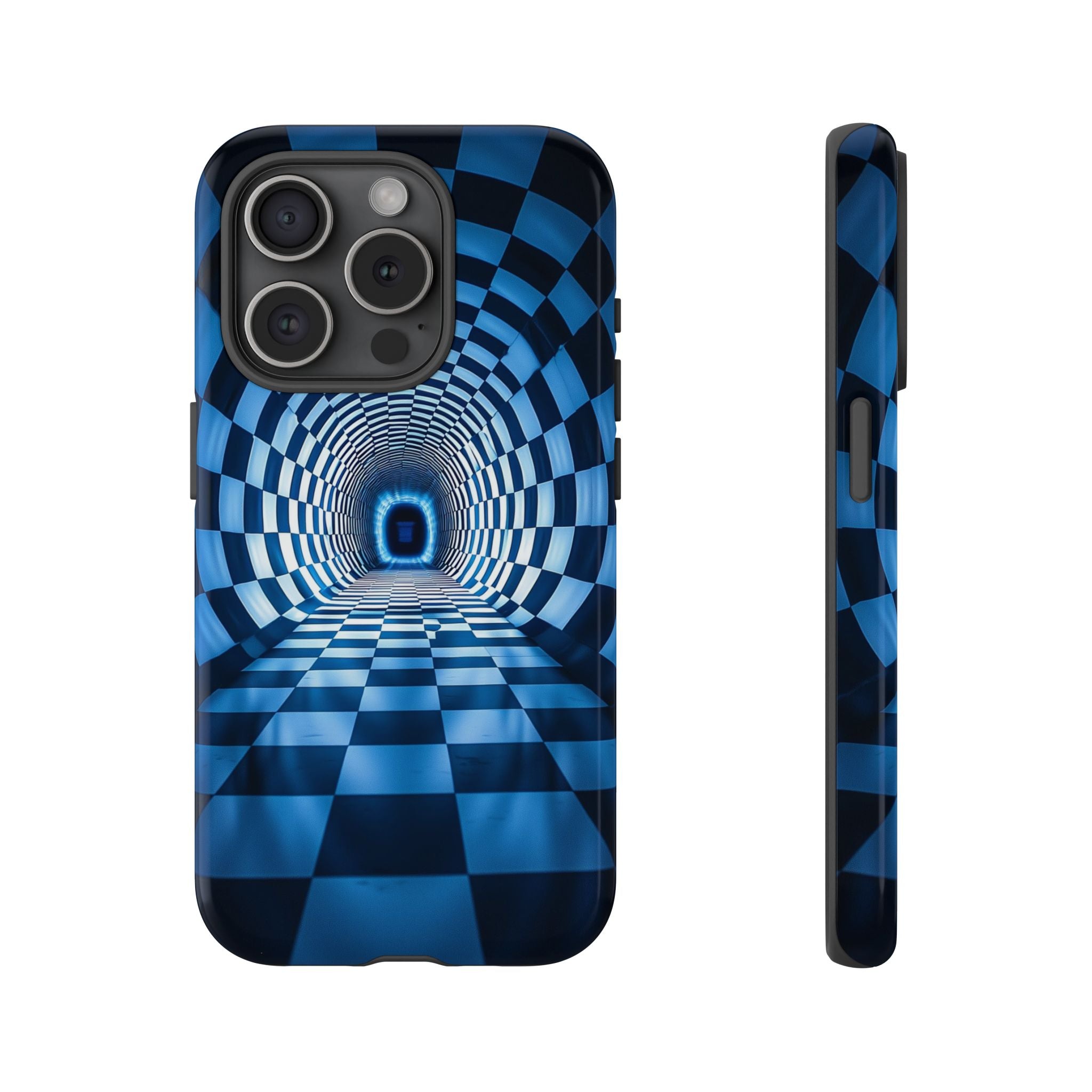 Blue Checkered Tunnel iPhone Case — 3D Optical Illusion Tough Case