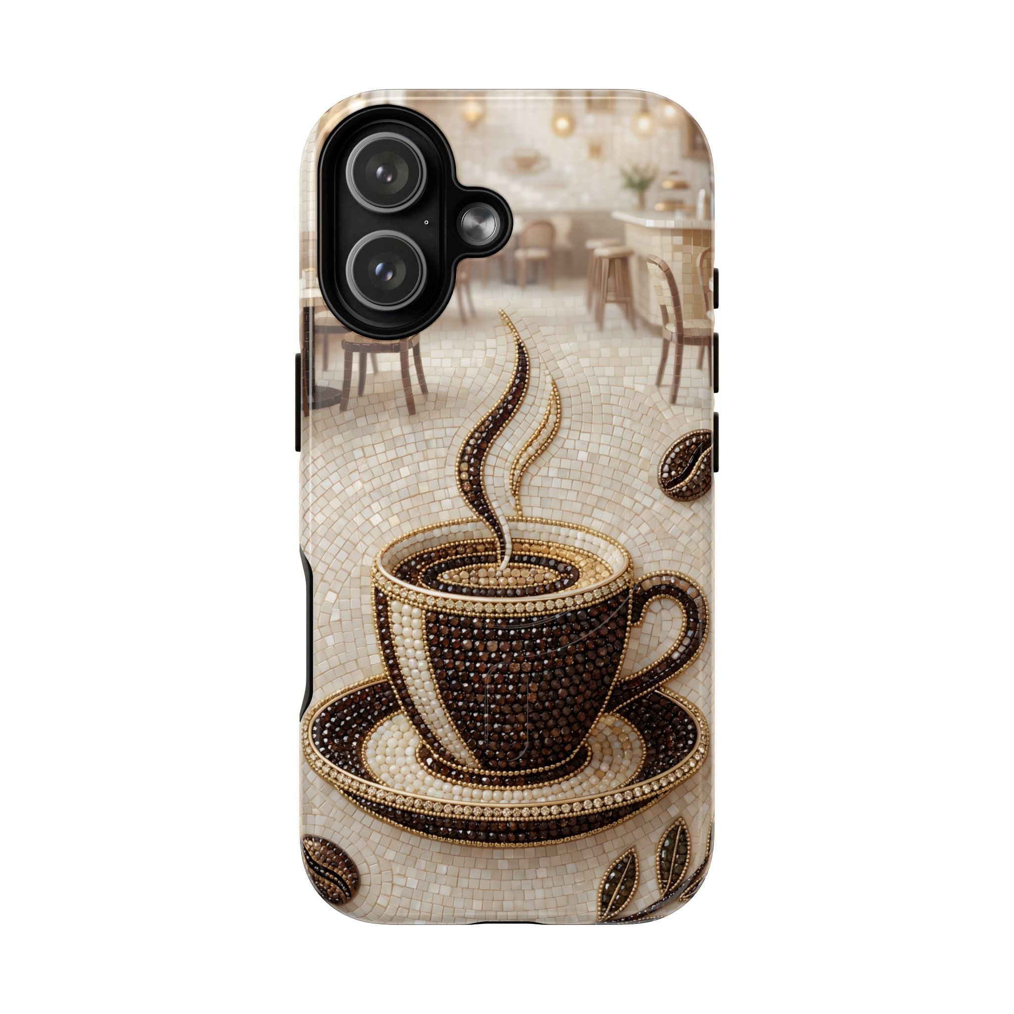 Coffee Mosaic MagSafe iPhone Case - Steaming Cup Cafe Design