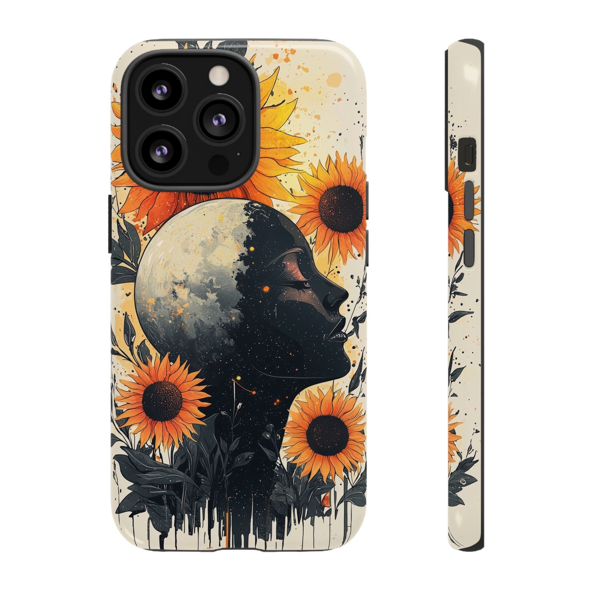 Sunflower Moon Art iPhone Case | Floral Celestial