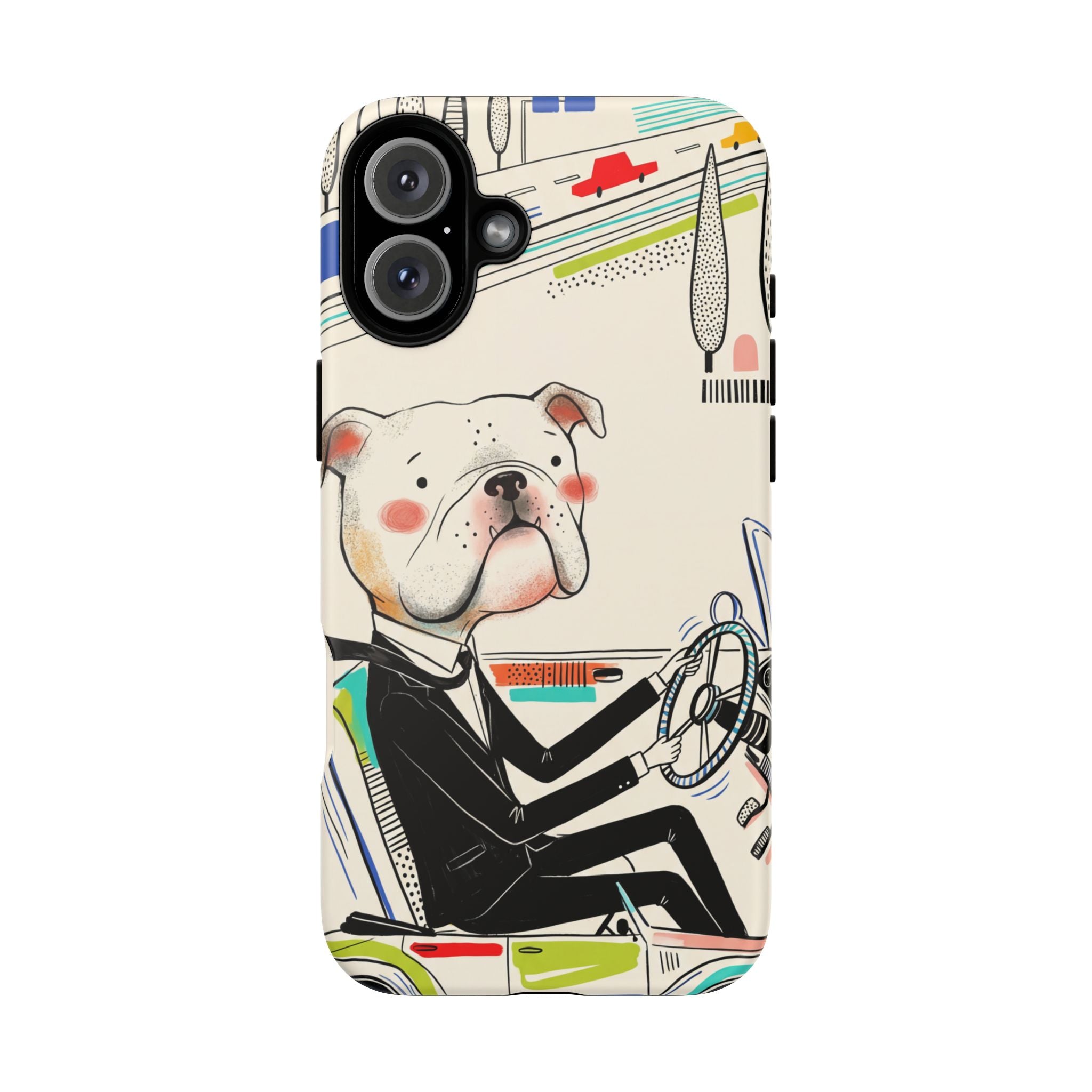 Bulldog Driver iPhone Case | Cute Retro Dog Illustration