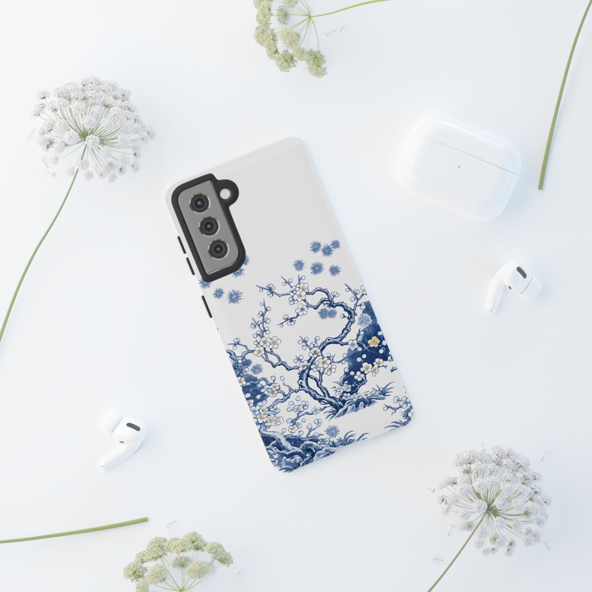 Vintage Blue White Porcelain Samsung Galaxy Phone Case | Chinoiserie Floral Tough Cover