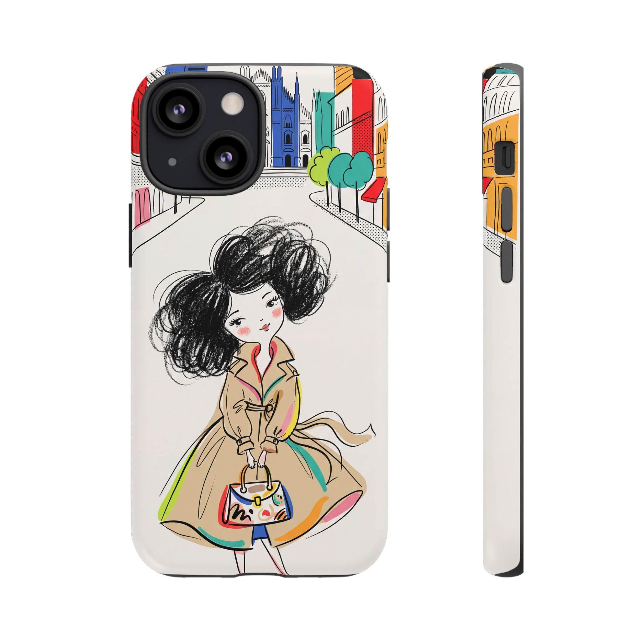 Illustrated Trench Coat Fashion Chic City Girl iPhone Case