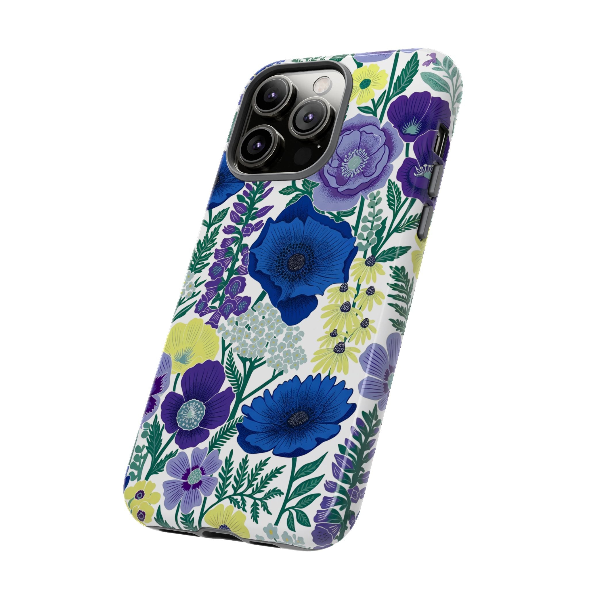 Floral Blue & Purple Tough iPhone Case | Protective Botanical Phone Cover
