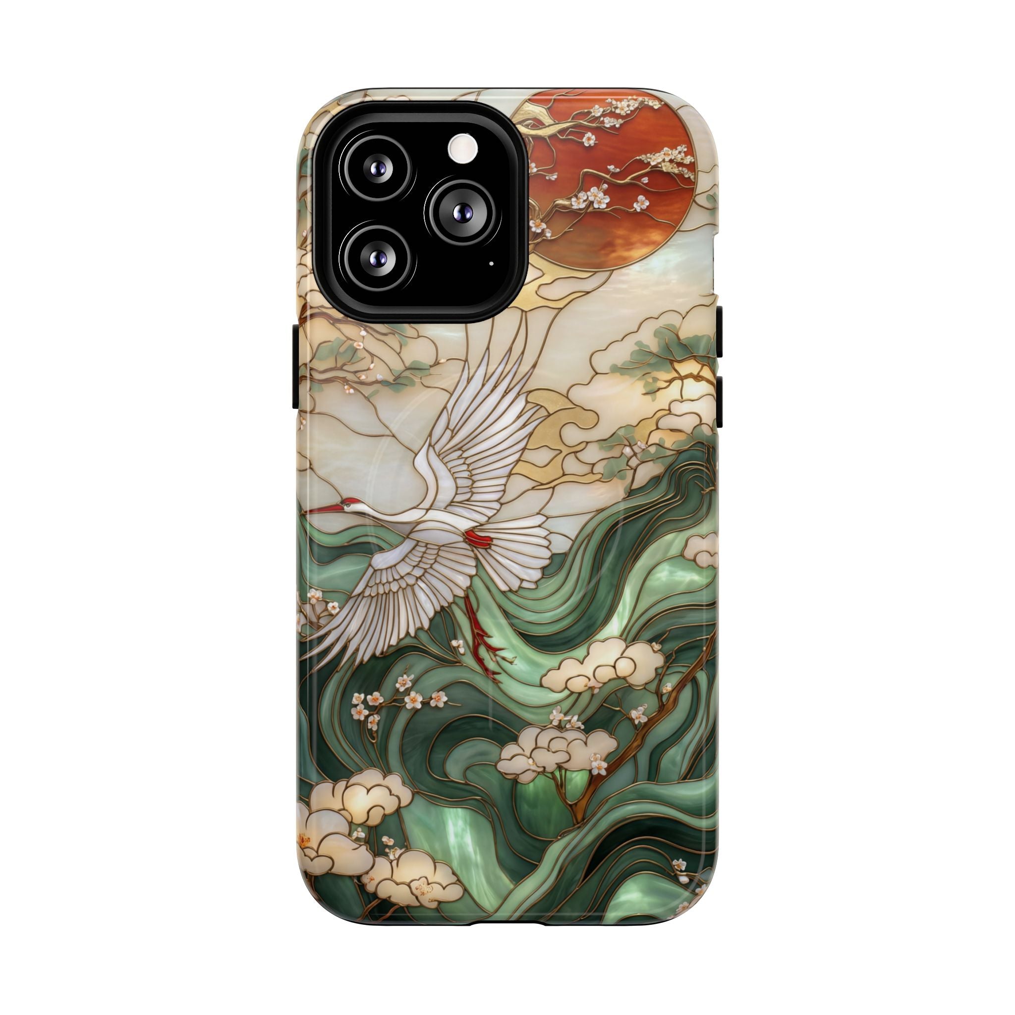 Custodia rigida MagSafe per iPhone Crane &amp; Waves | Custodia protettiva ispirata all'arte giapponese