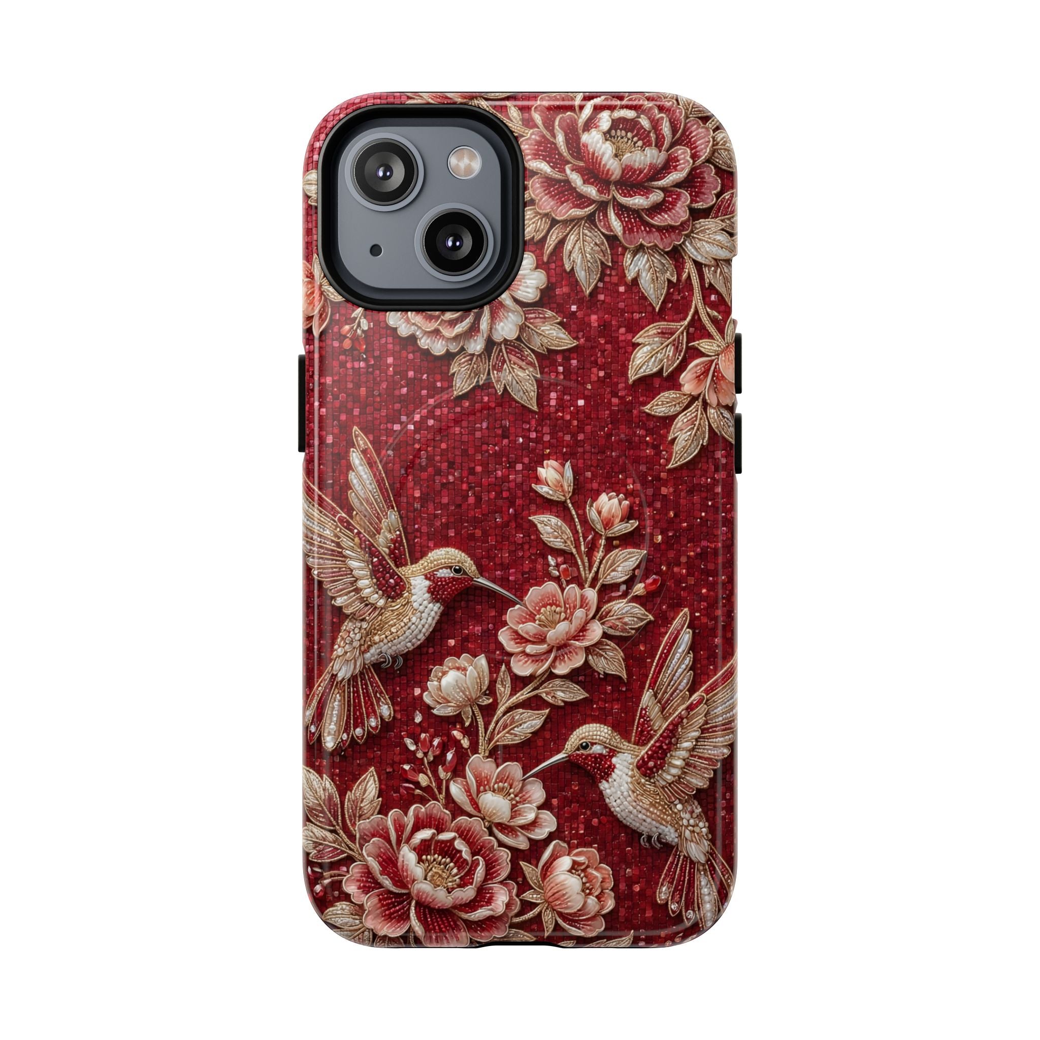 Floral Hummingbird Tough Case | Vintage Red MagSafe iPhone Case
