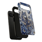 Blue Floral Wolf Tough Google Pixel Phone Case | Moonlit Wolf Protective Cover