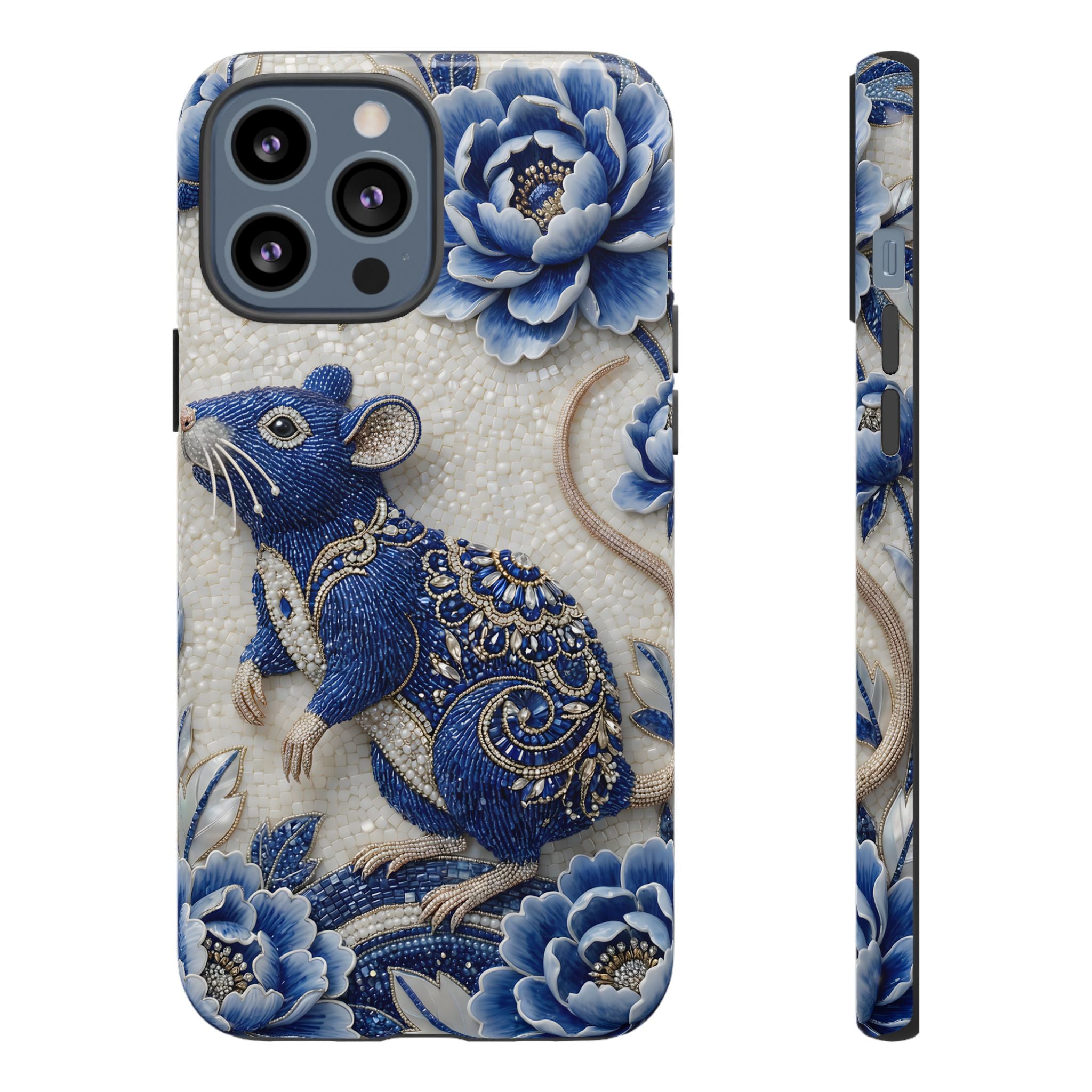 Asian Zodiac Rat iPhone Case | Blue & White Porcelain Art Slim Protective iPhone Case | Year of the Rat Gift