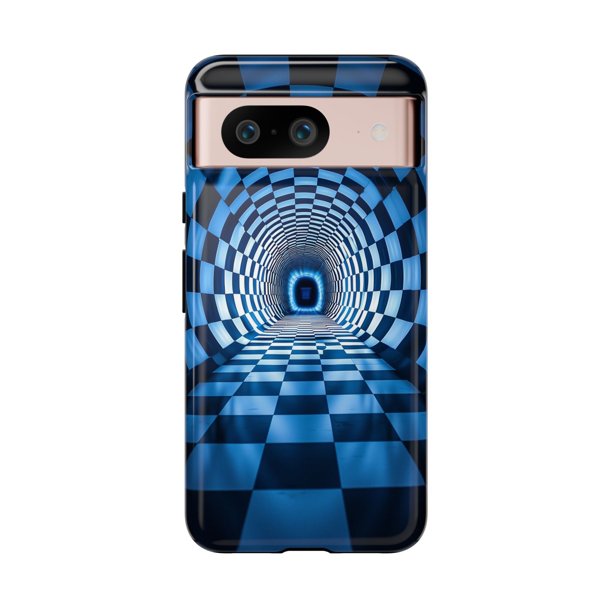 Blue Checkered Tunnel Google Pixel Case — 3D Optical Illusion Tough Case