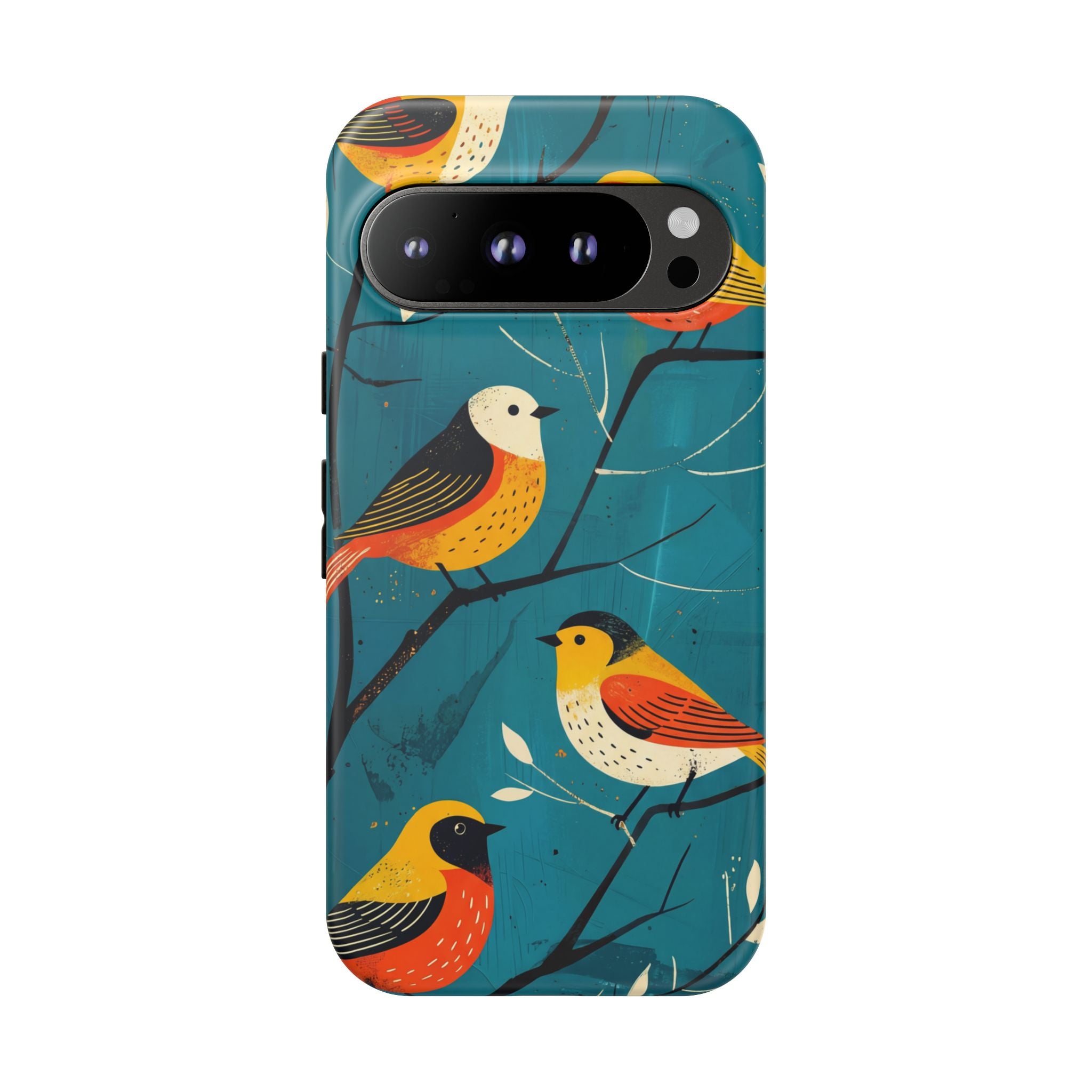 Bird Pattern Tough Google Pixel Phone Case | Colourful Songbirds on Teal Background