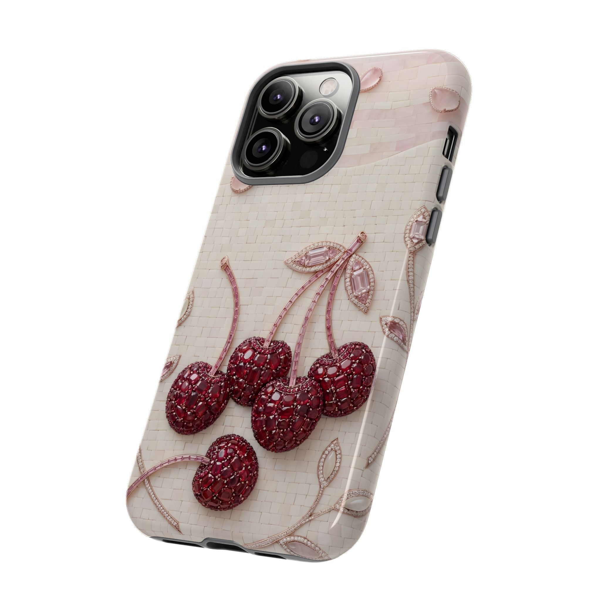 Cherry Embroidery iPhone Case | Glitter Red Cherries Pattern