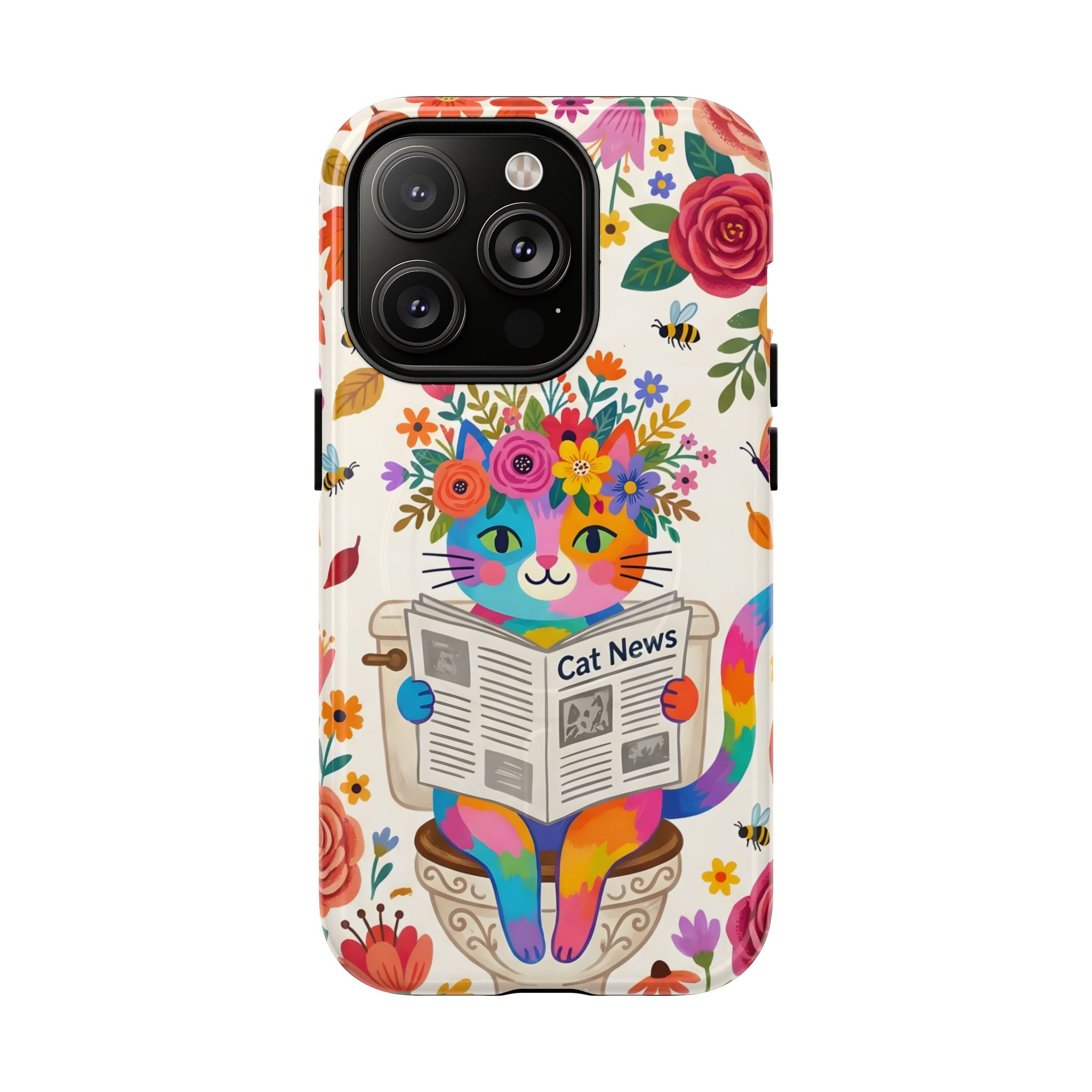 Floral Rainbow Cat MagSafe iPhone Case | Cat News Design