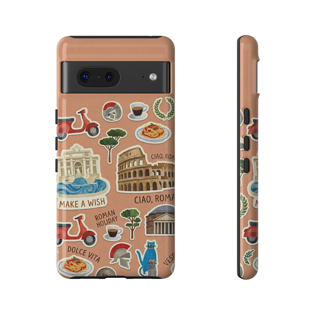 Rome Italy Travel Tough Google Pixel Phone Case | Terracotta Scrapbook Sticker Cover