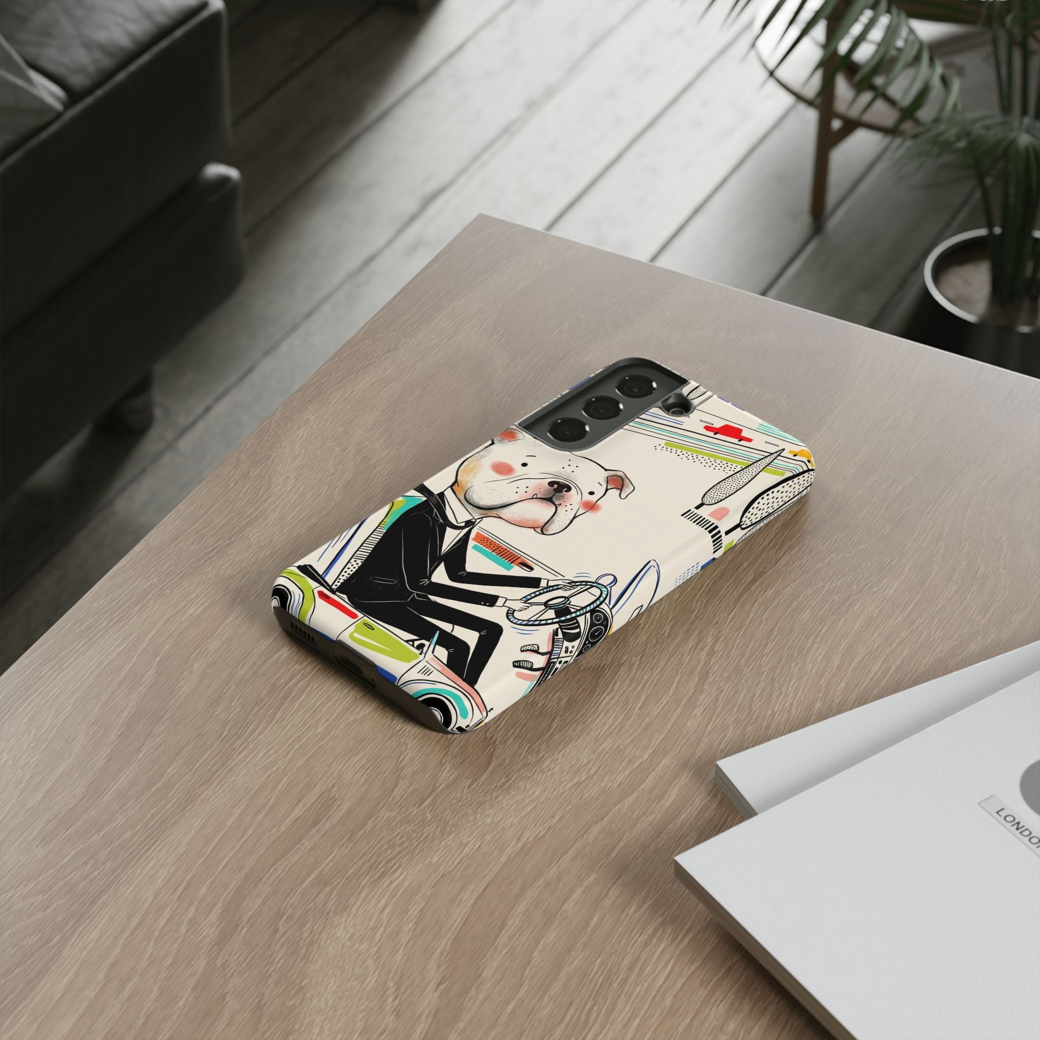 Bulldog Driver Samsung Galaxy Phone Case | Cute Retro Dog Illustration