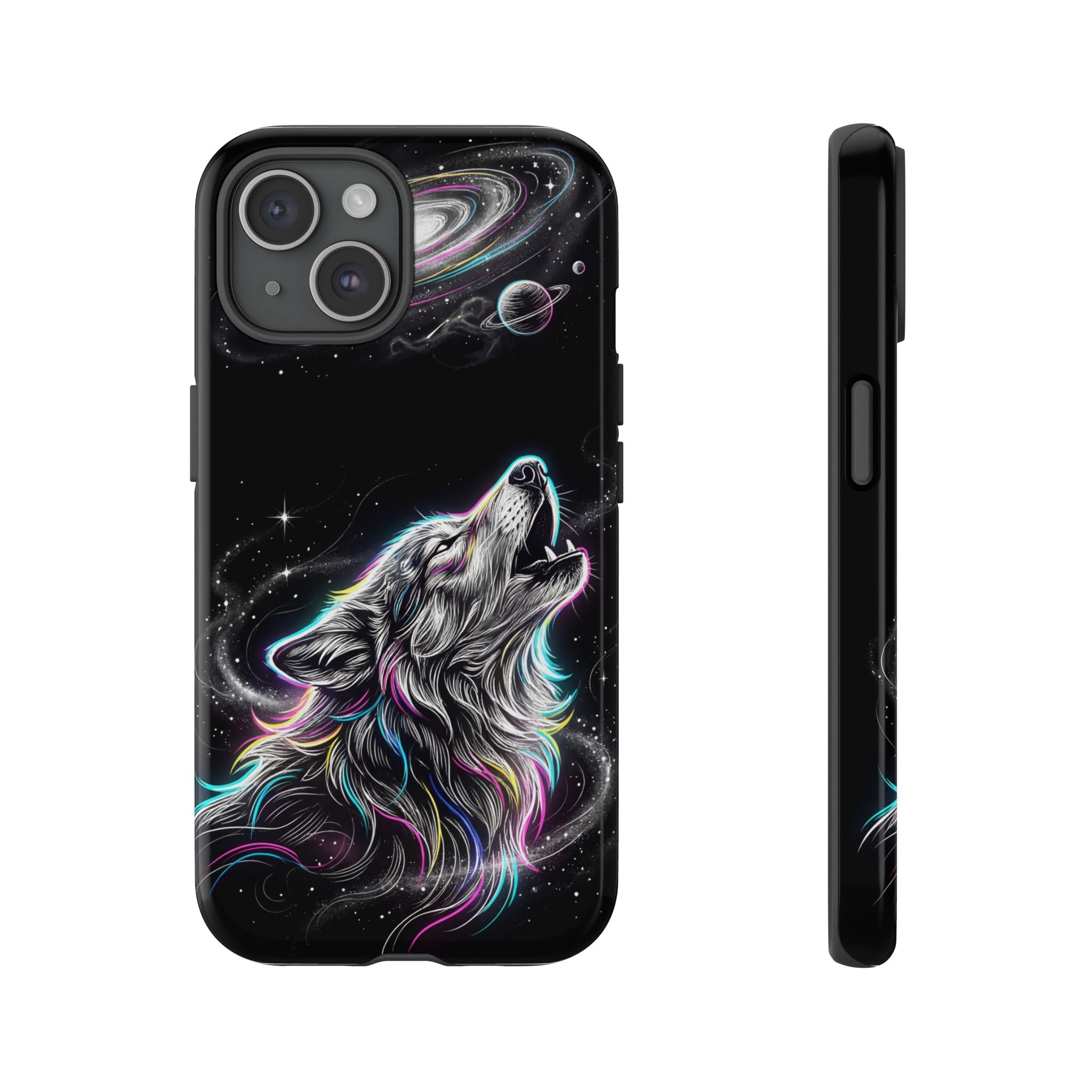 Wolf Galaxy Tough iPhone Case | Colorful Howling Wolf Space Design