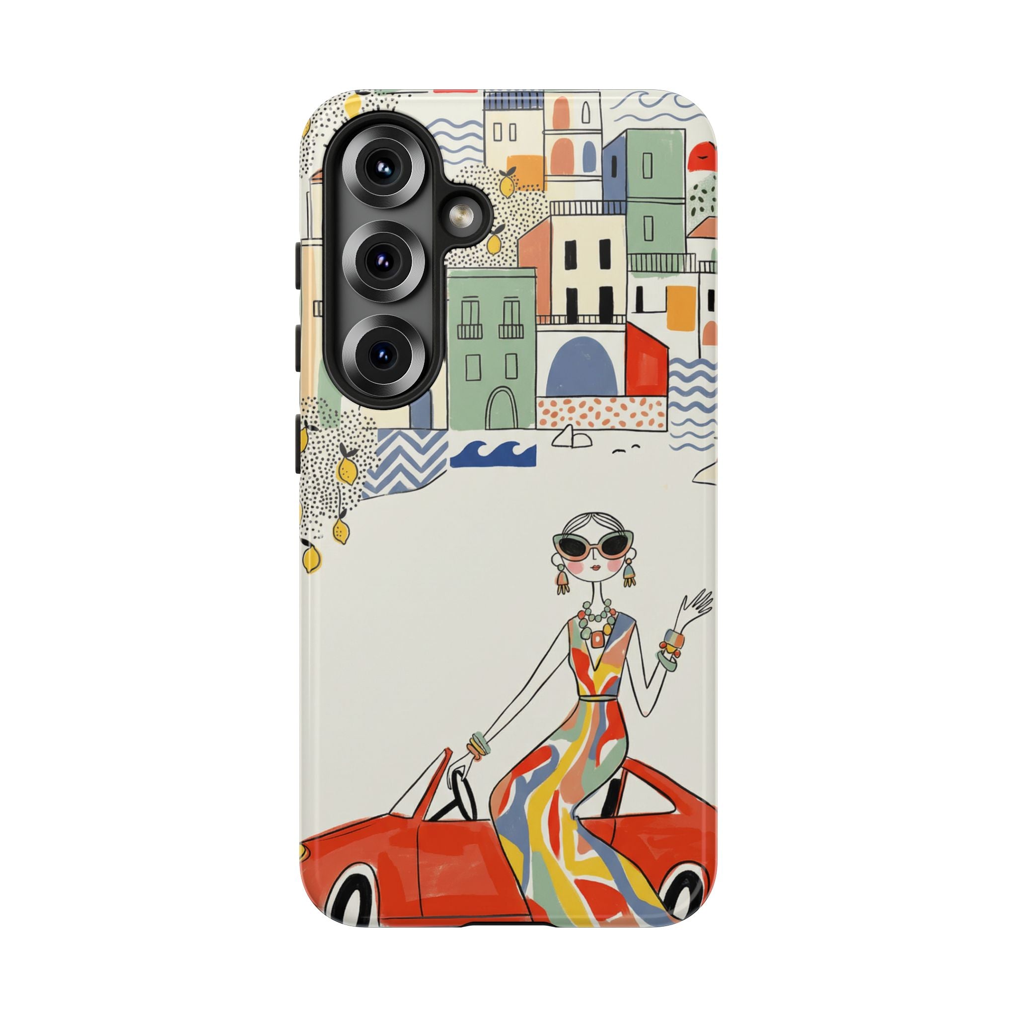 Stylish Riviera Samsung Galaxy Phone Case | Chic Retro Woman in Convertible Design