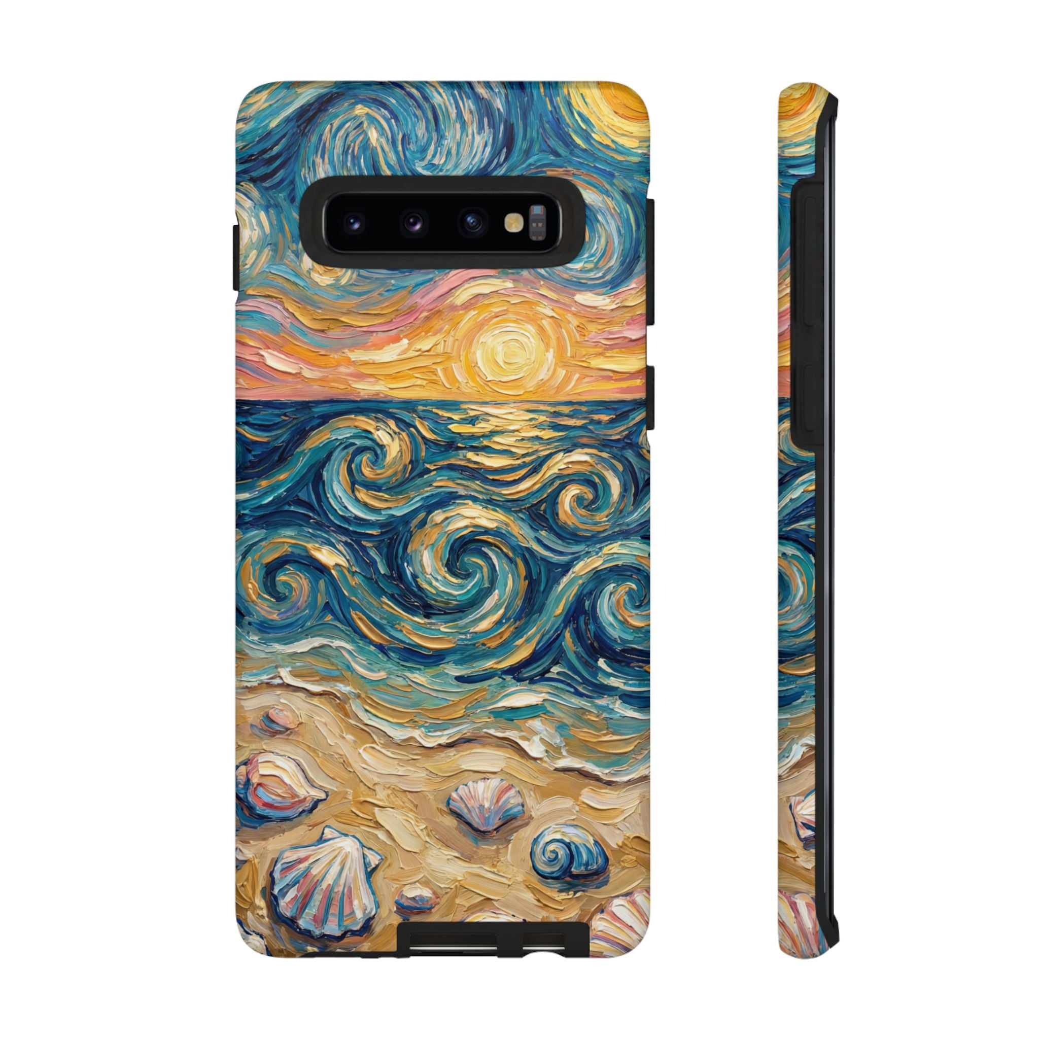 Sea Sunset Samsung Galaxy Case — Van Gogh‑Style Beach Waves with Shells