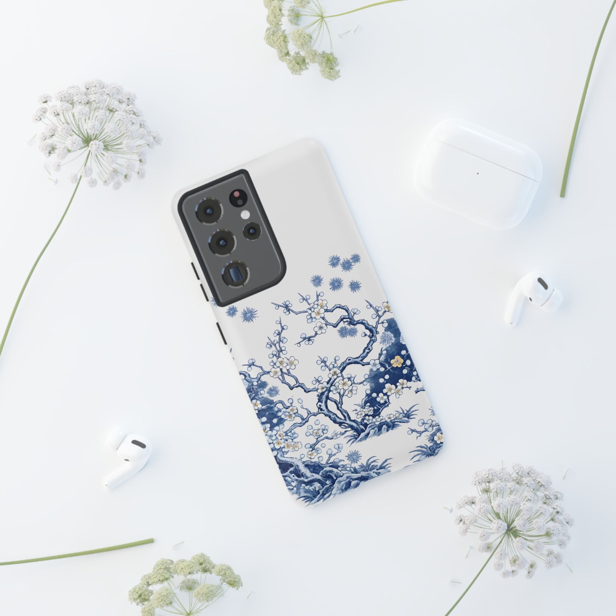 Vintage Blue White Porcelain Samsung Galaxy Phone Case | Chinoiserie Floral Tough Cover
