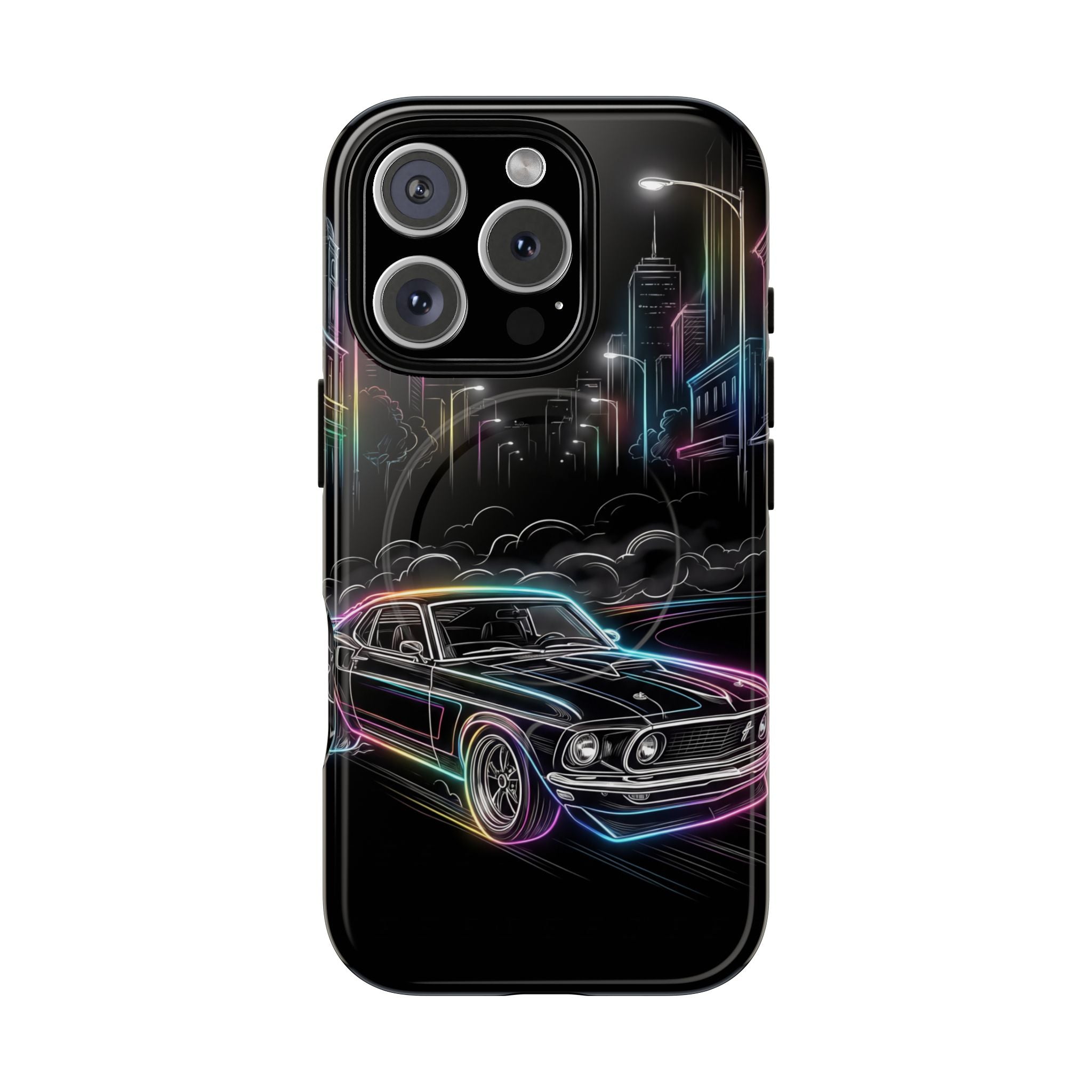 Neon Muscle Car MagSafe iPhone Case | Retro City Nightscape