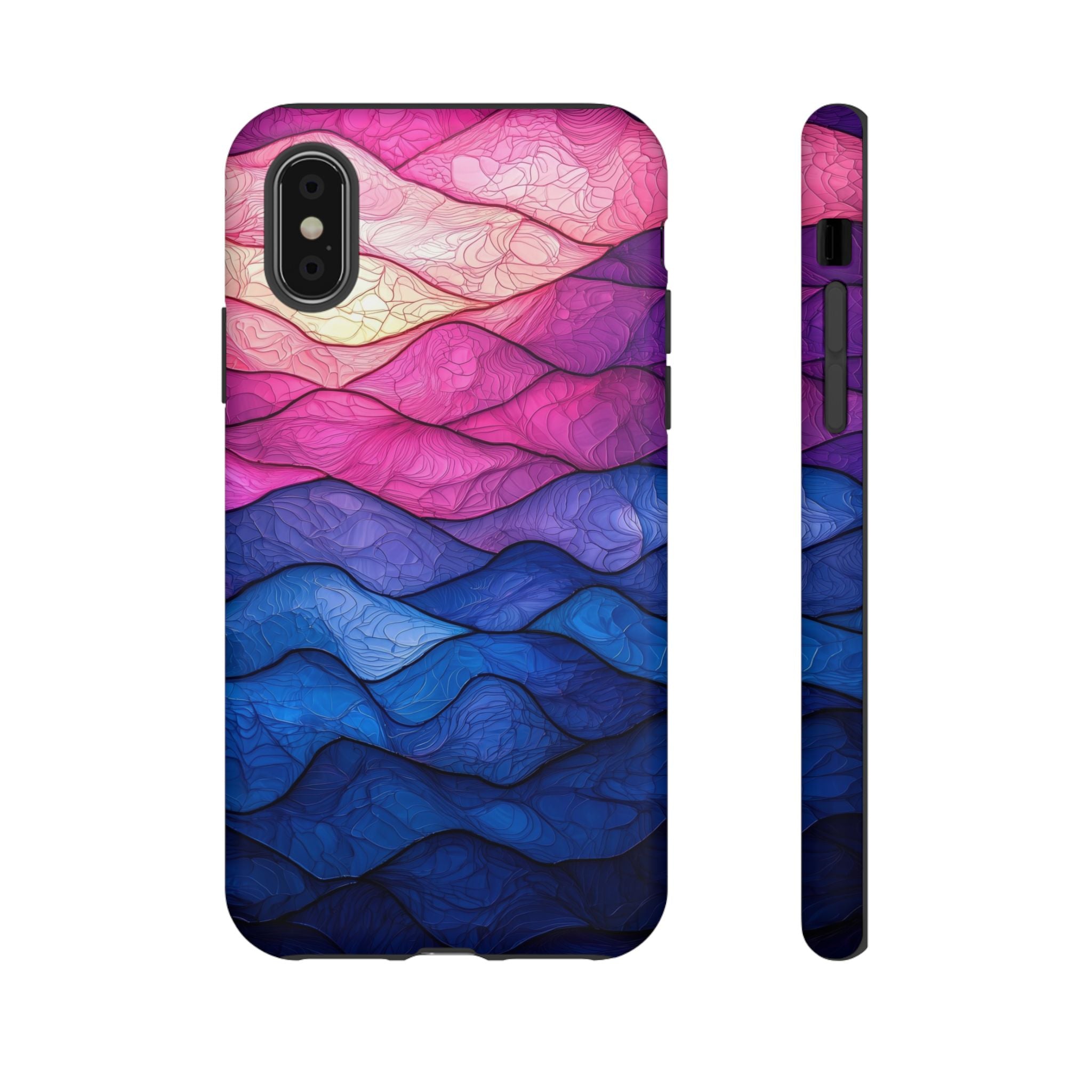 Abstract Ocean Waves iPhone Case — Pink & Blue Gradient Tough Case