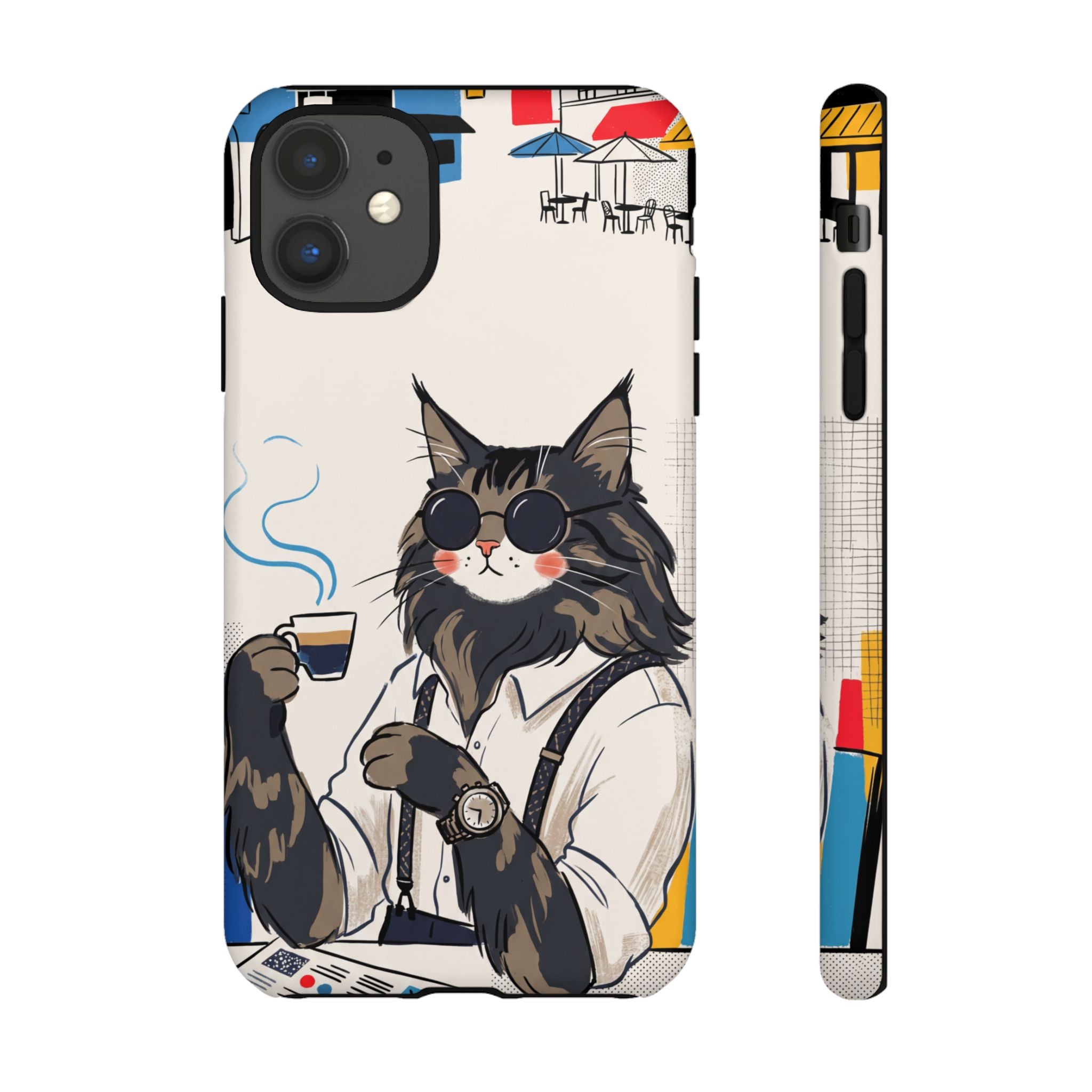Cat Barista iPhone Case | Cool Cat in Sunglasses Coffee Shop Design