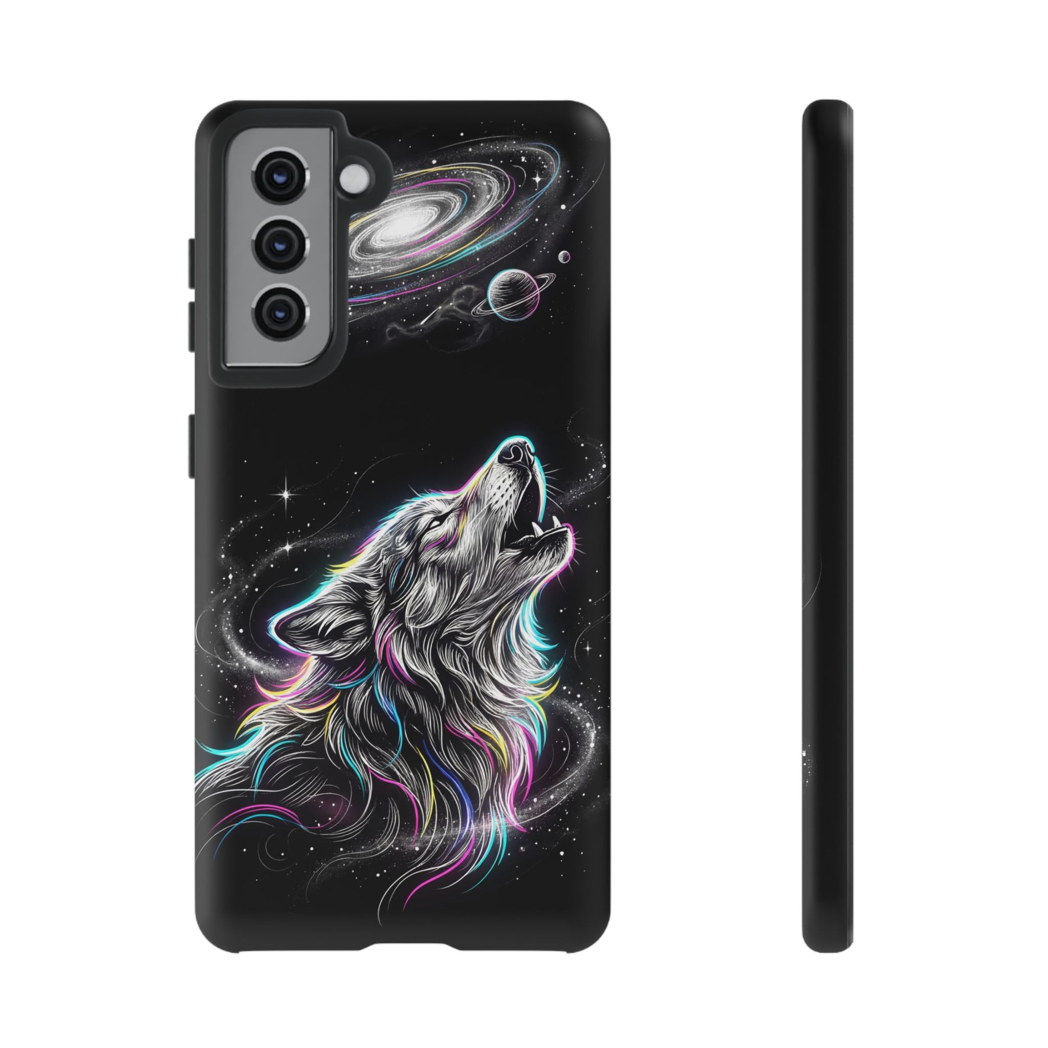 Wolf Galaxy Tough Samsung Galaxy Phone Case | Colorful Howling Wolf Space Design