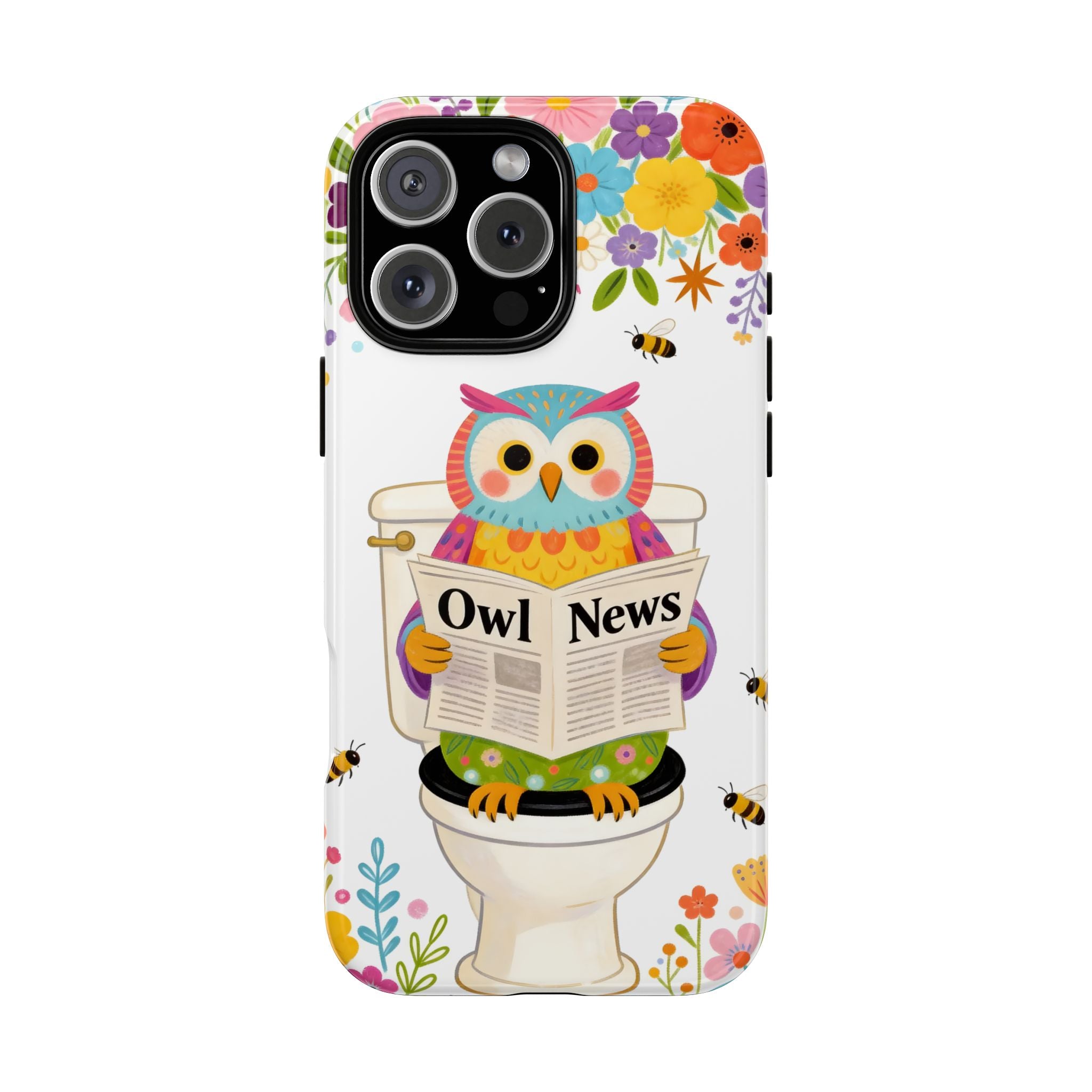 Owl News Floral iPhone Case | Cute Owl Reading Newspaper on Toilet