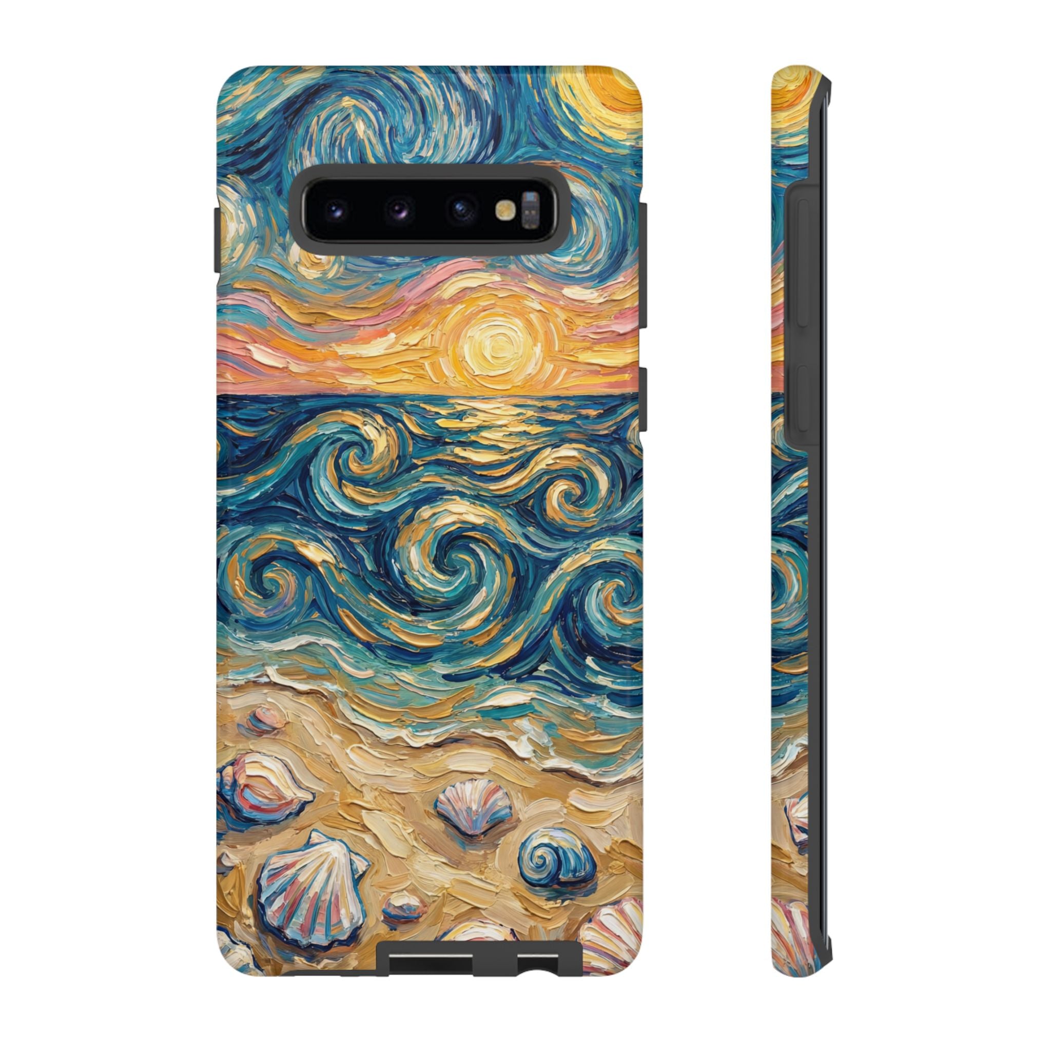 Sea Sunset Samsung Galaxy Case — Van Gogh‑Style Beach Waves with Shells