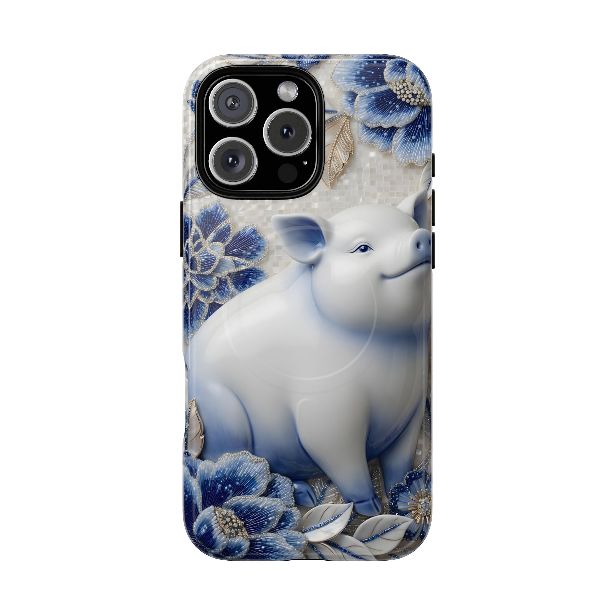 Asian Zodiac Pig MagSafe iPhone Case | Blue & White Porcelain Slim Protective Shockproof Case| Year of the Pig Gift